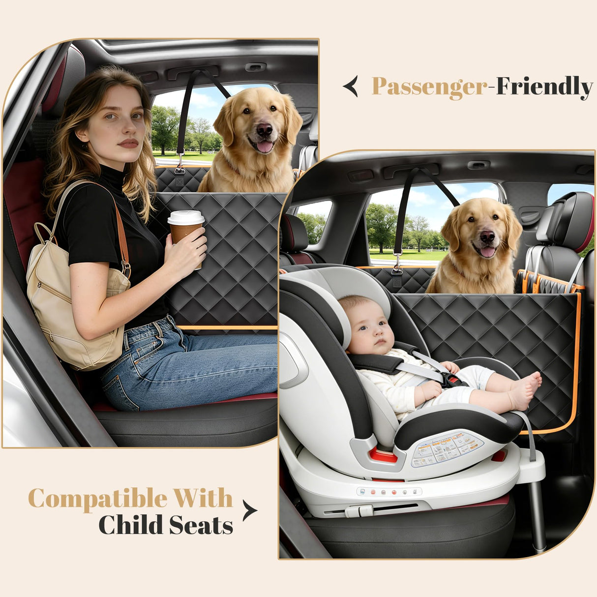 IIVZJY Back Seat Extender for Dogs - Anti-Scratch & Waterproof Backseat Protector, 600D Upgraded Material Pet Hammock with Mesh Window, Easy to Clean Dog Bed for Car, SUV, Truck,Orange