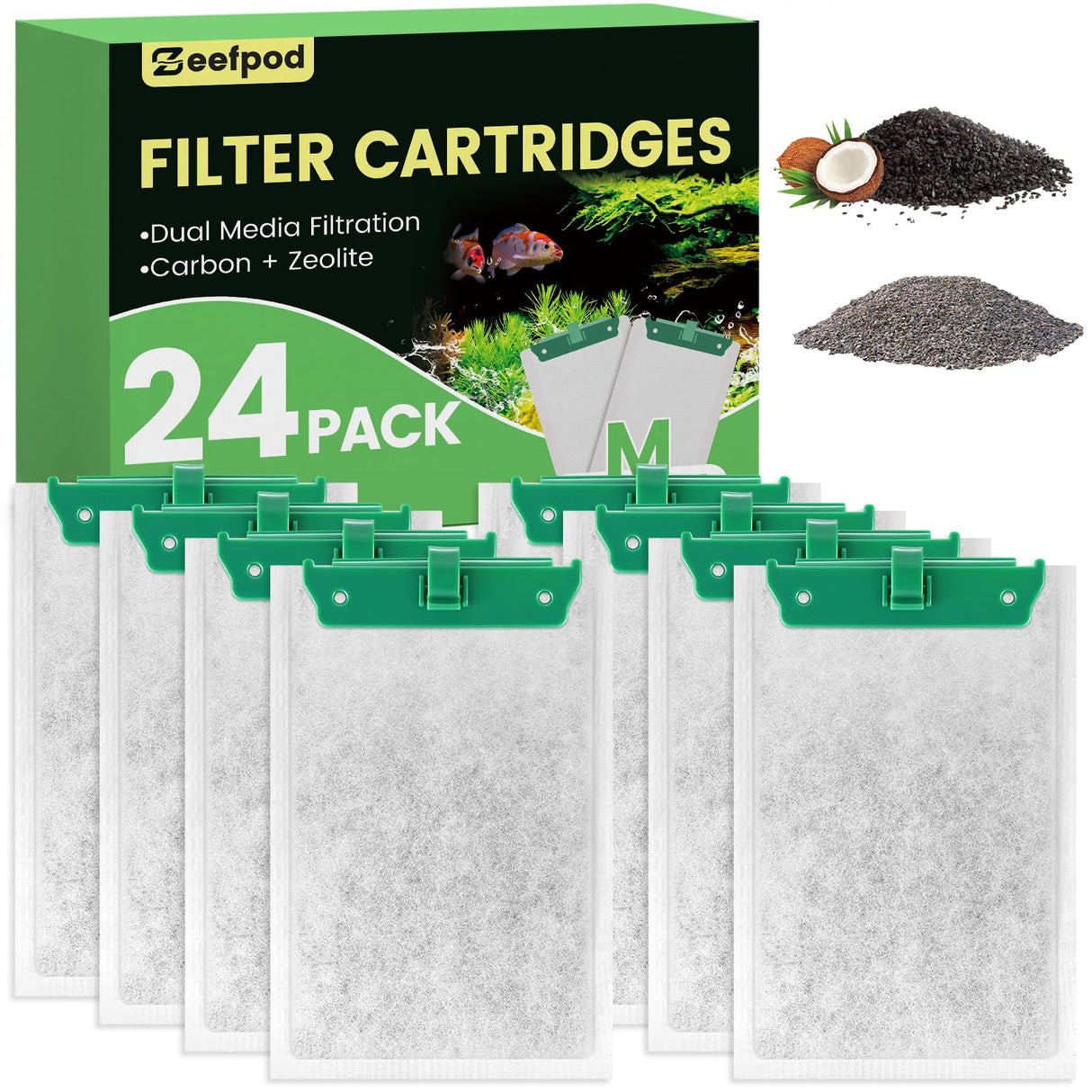 Zeefpod 24 Pack Medium Filter Cartridges Compatible with Tetra Whisper Bio-Bag Filters,Large Aquarium Filter Cartridge for Whisper 10i/IQ10/PF10 and Repto Filter 90 GPH