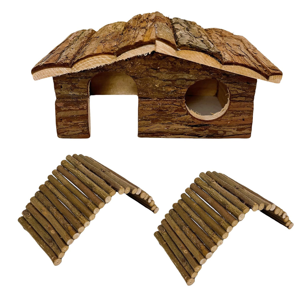 Hamiledyi Hamster Hideout Small Wooden House Natural Wood Rat Hut Hamster Bridge for Dwarf Mouse Playing Hiding