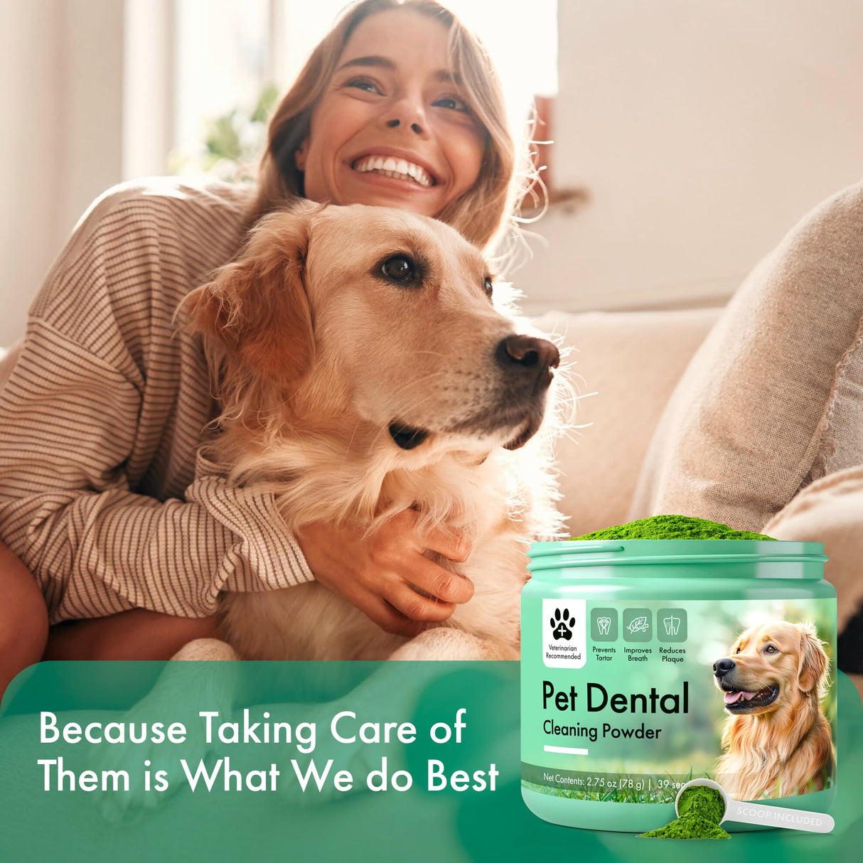 Dog Dental Powder – Dog Breath Freshener – Plaque Off and Tartar Remover for Dogs, Bad Breath Treatment, Natural Tooth Cleaning Powder for Dogs of All Breeds – Oral Care Supplement – Duck Flavor