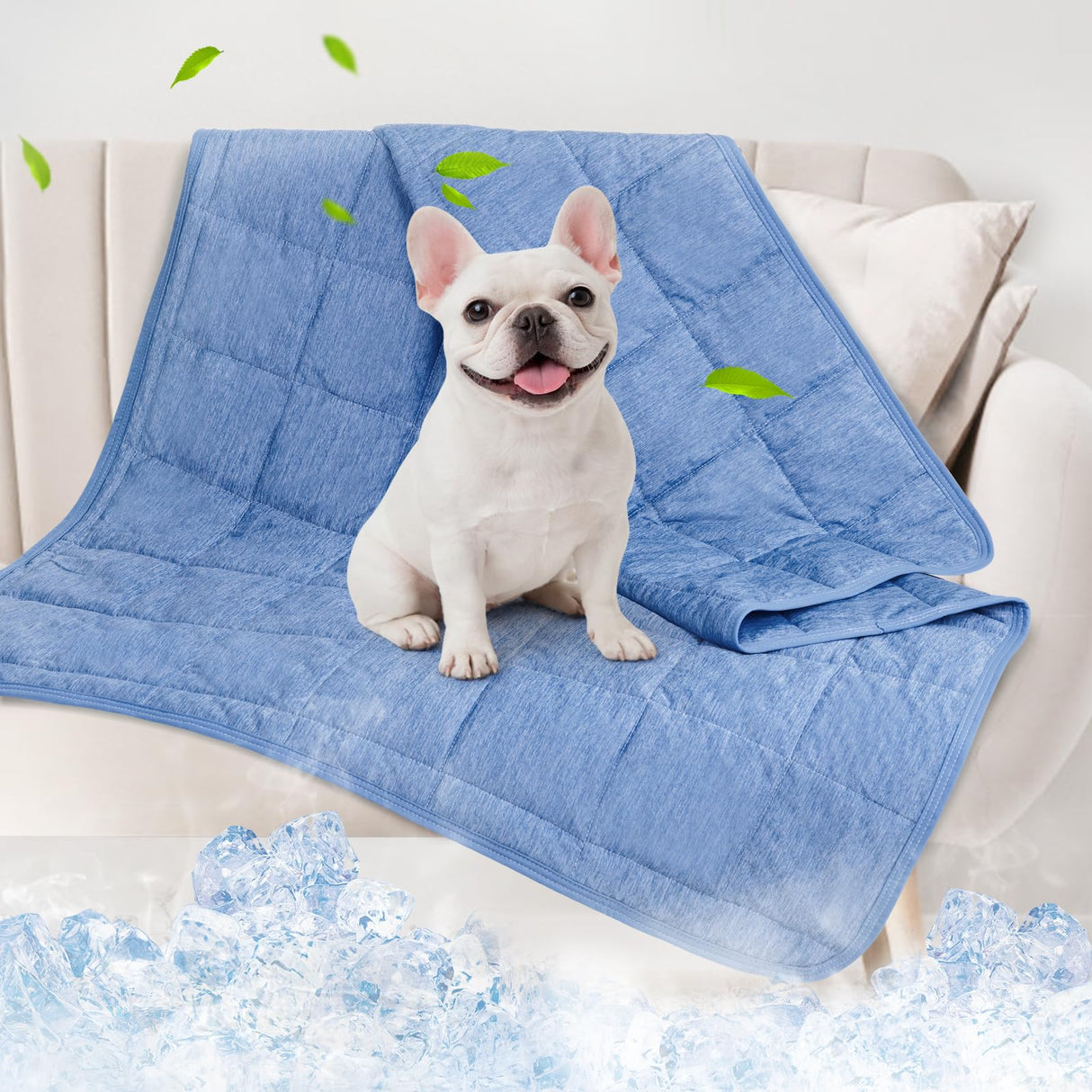 PICK FOR LIFE Cooling Blanket for Dogs, 0.4 Q-MAX Pets Cooling Comforter Throw for Bed Cover, Summer Blanket for Large Dogs Washable, Soft Lightweight Cold Mats for Pet Hot Weathe, 43"×55"/Deep Blue