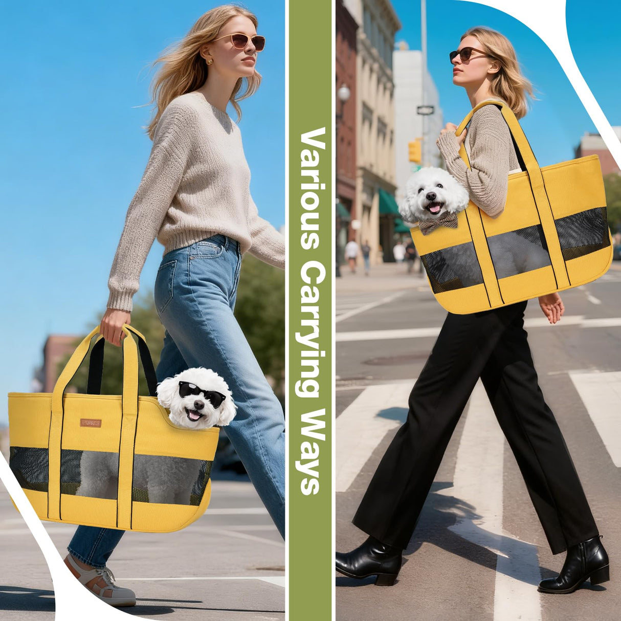 Lekereise Dog Purse Carrier for Small Dogs, Cats - Dog Carrier Purse with Secure Harness Clip, Dog Tote Bag Carrier, Large Space, Breathable Design(Yellow)