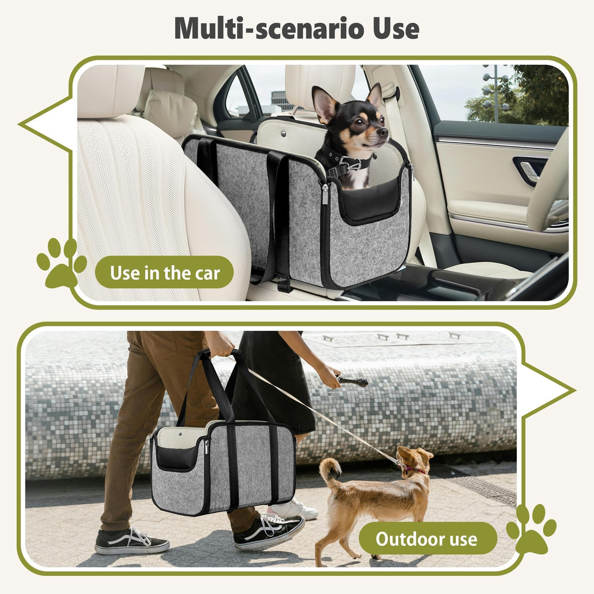 YUDODO Large Console Dog Car Seat (Width>9in) Fits 0-18lbs, Anti-Slip Puppy Cat Travel Portable Booster Seat, Portable Pet Car Bed Carseat Dual Front & Rear Pillow Gray
