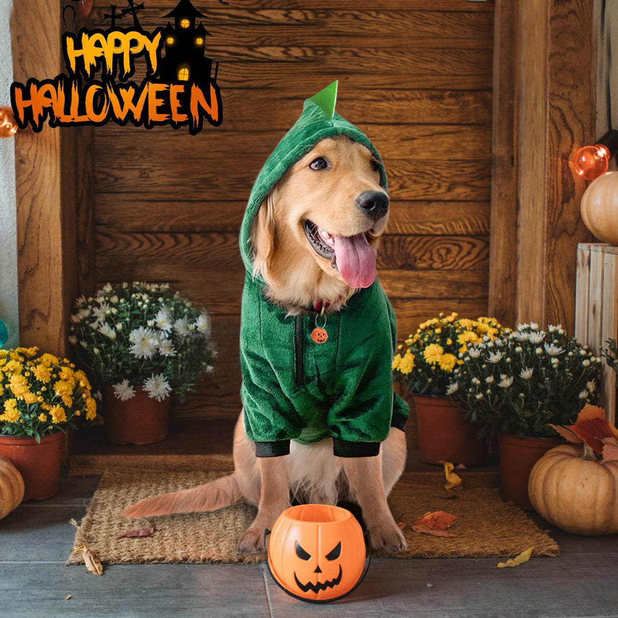 Idepet Large Dogs Halloween Dinosaur Costume Jacket Pet Dog Warm Fleece Winter Clothing Outfits Funny Apperal Golden Retriever Pitbull Clothes Hoodie (3XL)