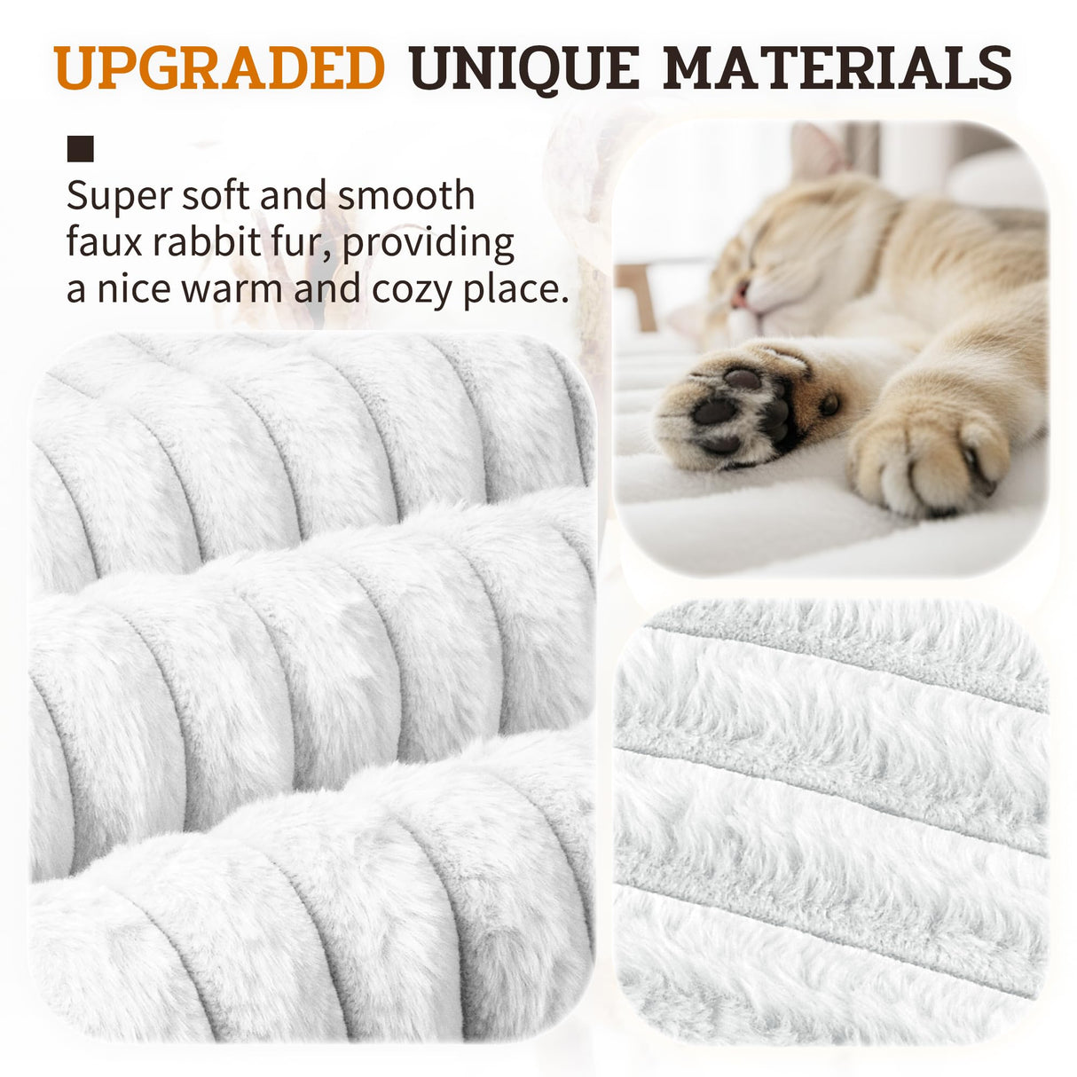 NWK Pack of 4 Fluffy Self Warming Cat Mat, Cat Blanket, Thermal Dog Mat, Washable, Non-Slip Bottom for Sofa & Crate & Kennel & Car Seat (Creamy White, Large (34'' X 22'' X 0.7''))