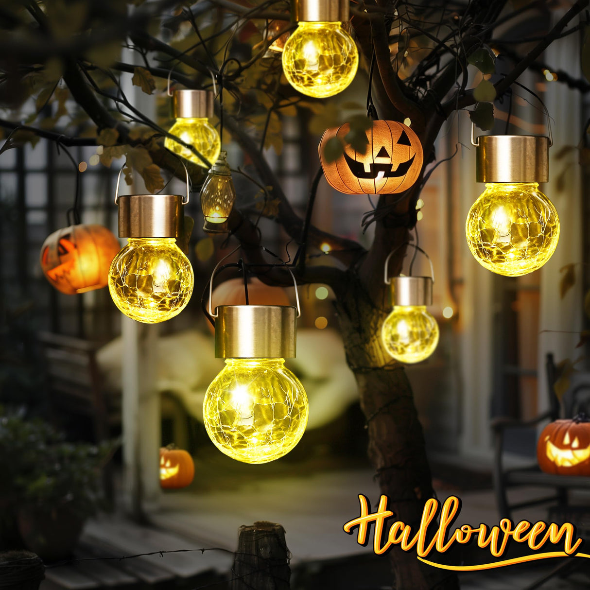 GIGALUMI 12 Pack Solar Outdoor Lights, Solar Hanging Lights for Christmas Decoration-Cracked Glass Solar Lights Outdoor Waterproof for Garden, Yard, Fence, Tree(Warm White)