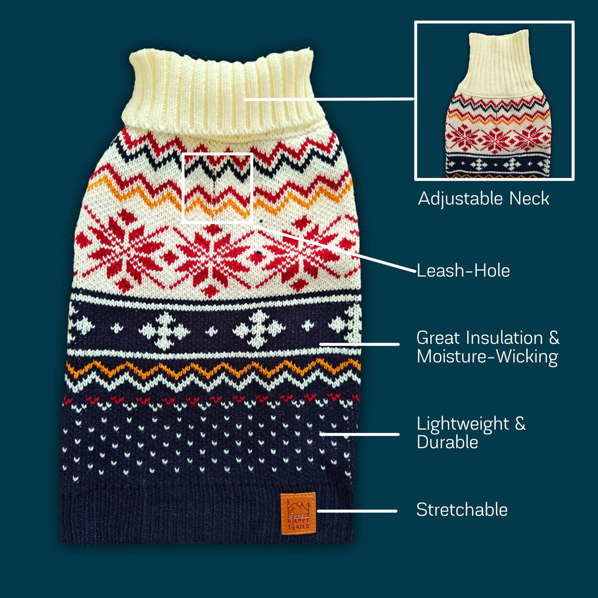 Cozy Acrylic Dog Sweater for Outdoor Adventures—Breathable & Insulating Knit—Classic Fit—Backpacking Gear for Dogs—Dog Hiking Gear—Dog Camping Gear (Large, Nordic)