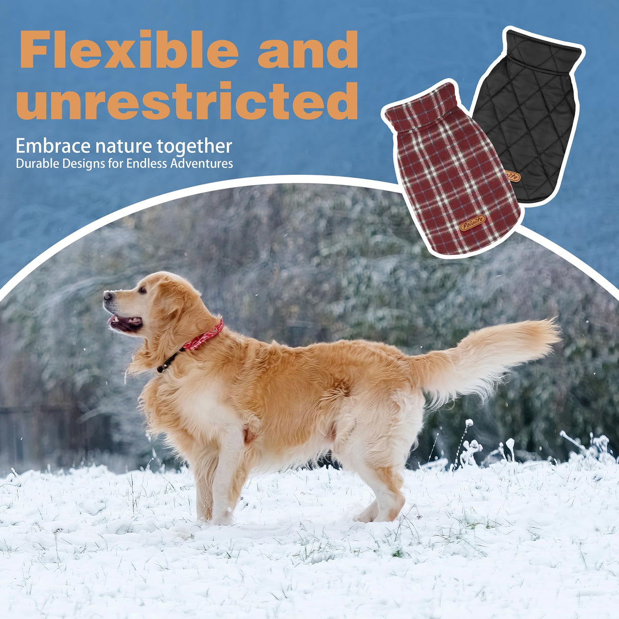 Reversible Warm Dog Coat with Hook and Loop Tape Straps: British-Style Plaid Jacket for Winter, Cozy Cold-Weather Vest for Small, Medium & Large Dogs ¨C Ideal for Snow and Outdoor Adventures Red M