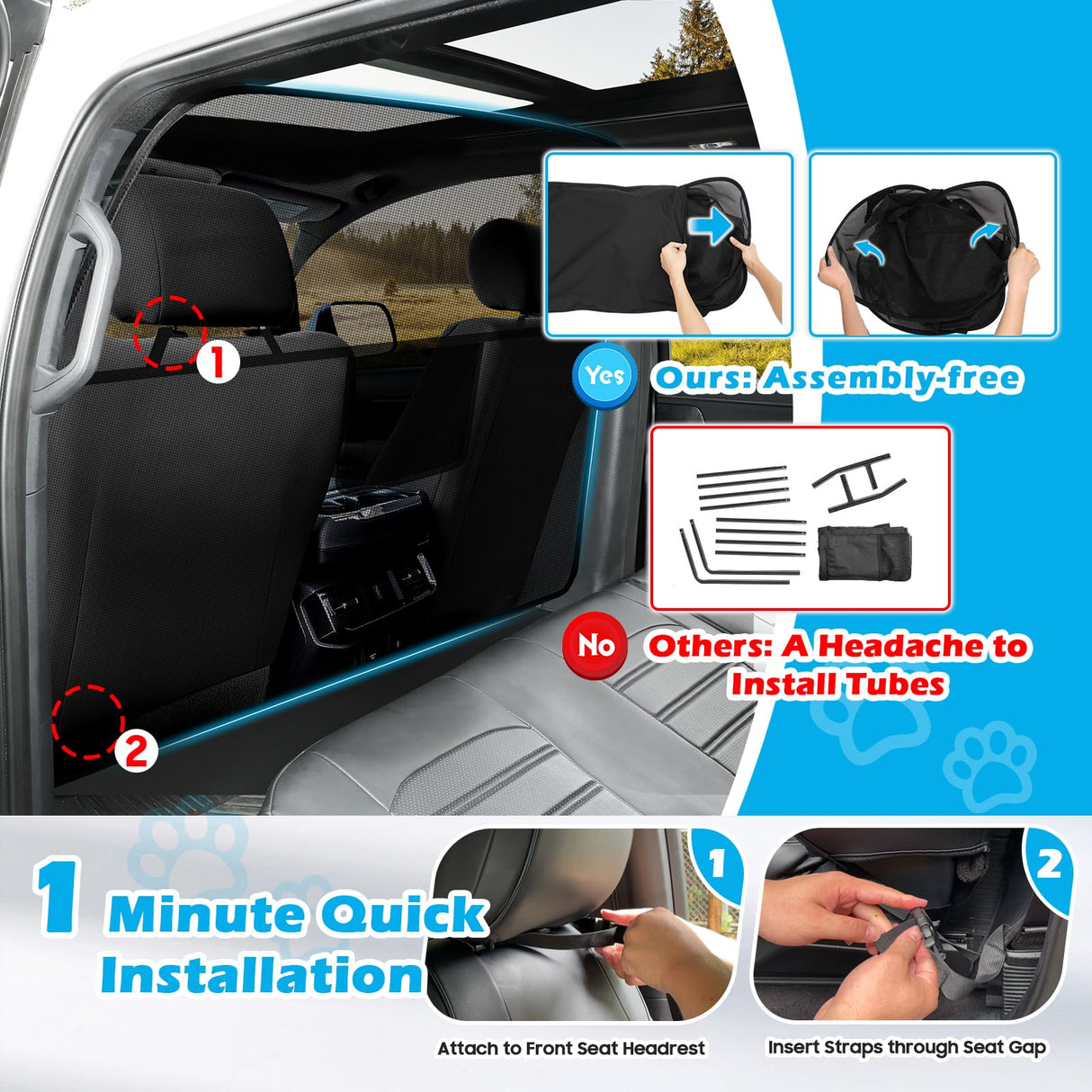 Automiim Dog Car Barrier Behind Front Seat, 51.2" Wide Car Pet Barrier One-Piece Design, Dog Car Divider Back Seat Barrier Small Crossover, Compact Car and Crossover