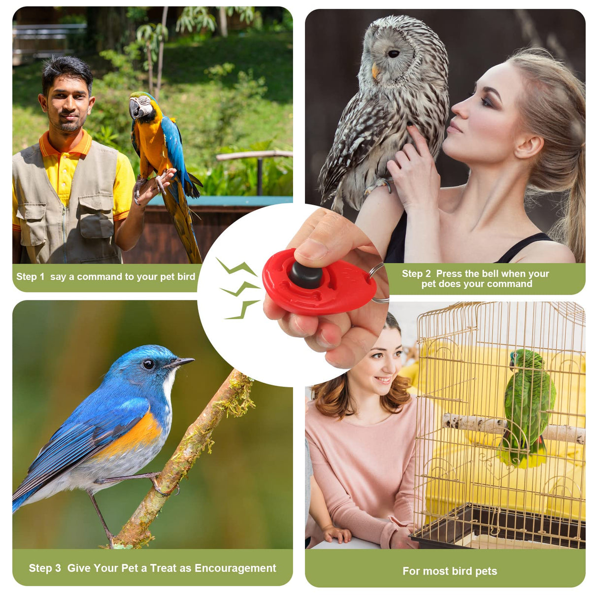 Cunno 3 Pcs Bird Training Stand Kit, Parrot Training Clicker Portable Tabletop Bird Perch and Target Stick, Wooden Spin Perch Clickers with Wrist Strap for Parakeet Conure Lovebird Cockatiel