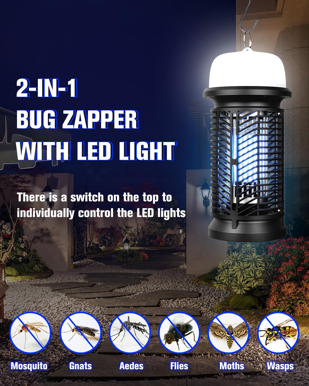 DEEZEE Bug Zapper Outdoor Indoor,Mosquito Zapper with LED Light,4200V Electric Fly Zapper,20W Insect Zapper&Mosquito Killer lamp for Home, Patio, Kitchen, Backyard, Camping, Plug-in