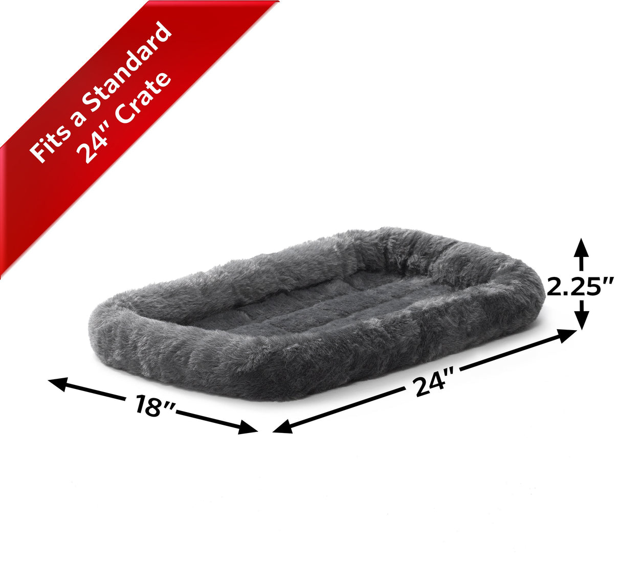 MidWest Homes for Pets Dog Bed – Gray Faux Fur Bolster, Ultra-Soft and Machine Washable, Fits 24-Inch Crates and Carriers, for Small Dogs and Cats