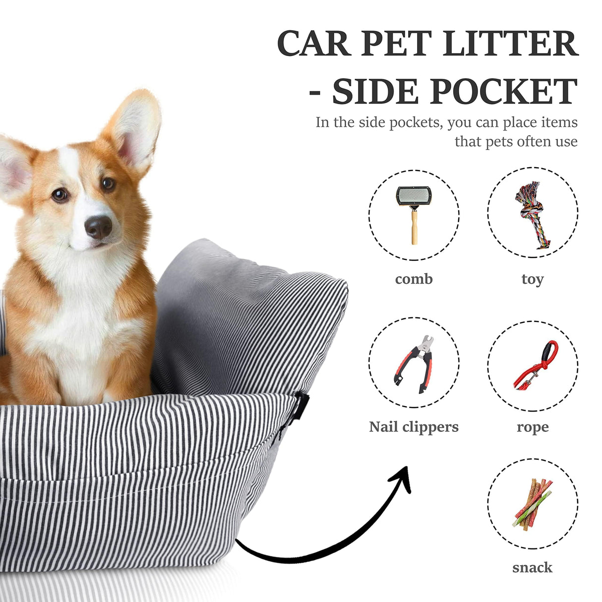 BNCKTRD Dog Car Seat for Medium Dogs Under 60 lbs Pet,2 in 1 Booster Seats Dog Bed for Car and Home Safety Travel Carrier with 2 Pockets, Blau Stripes