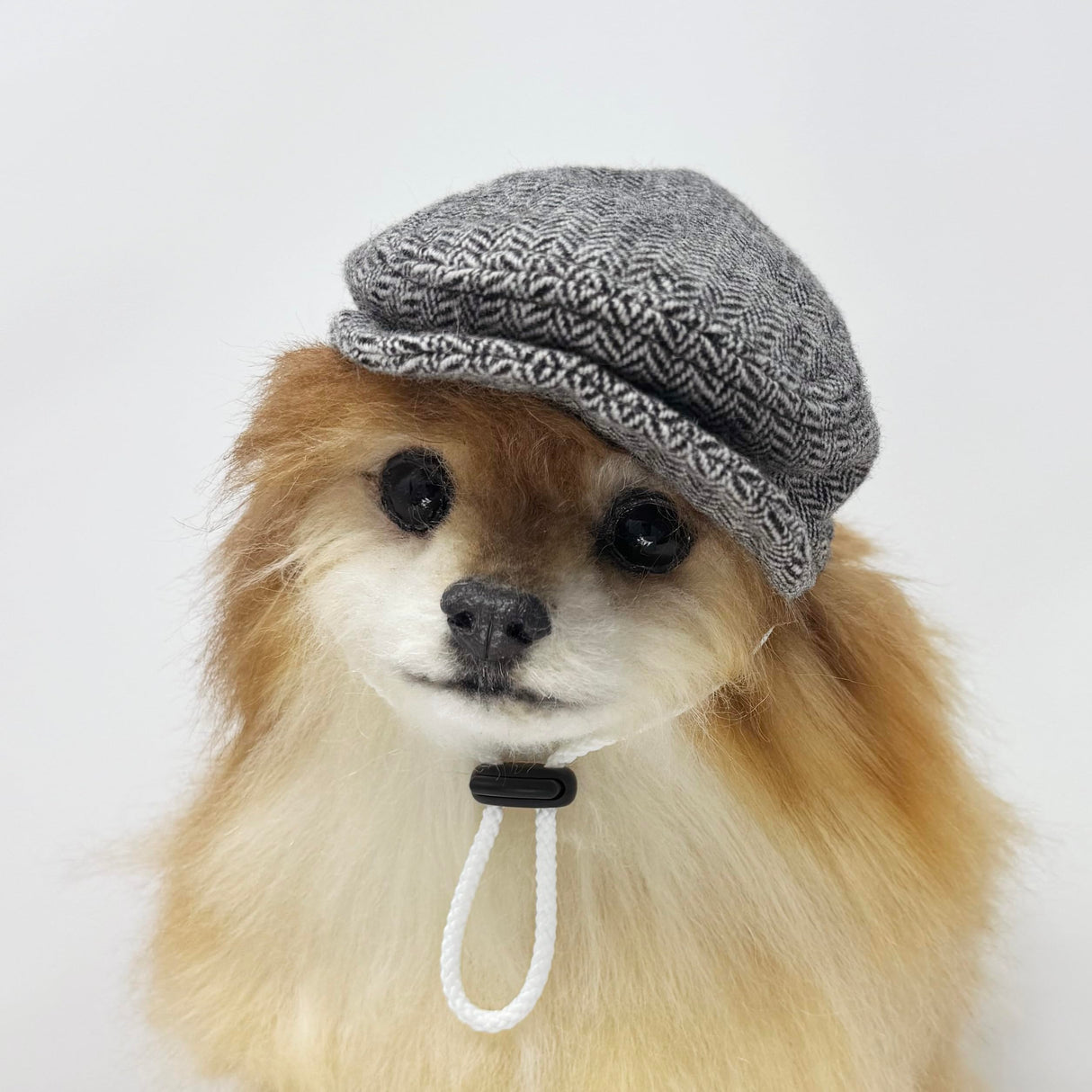 Handmade Dog Ivy Cap Newsboy hat for cats Halloween costume hat for pets (Medium, Black&White Herringbone)