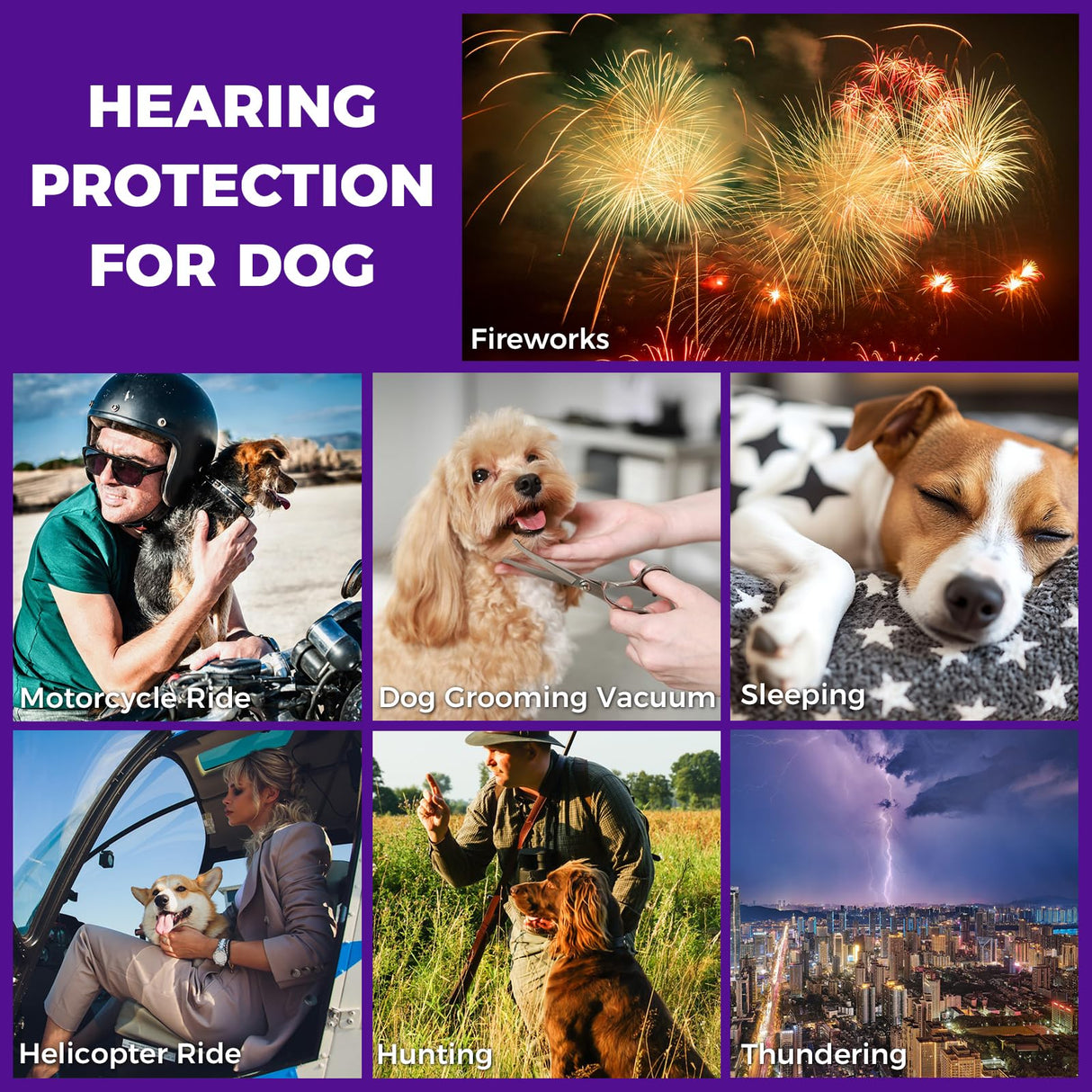 Famikako New Dog Ear Muffs for Noise Protection - 30dB NRR Dog Headphones, Noise Cancelling Hearing Protection Upgraded Design with Bell Accent (Purple, Large)