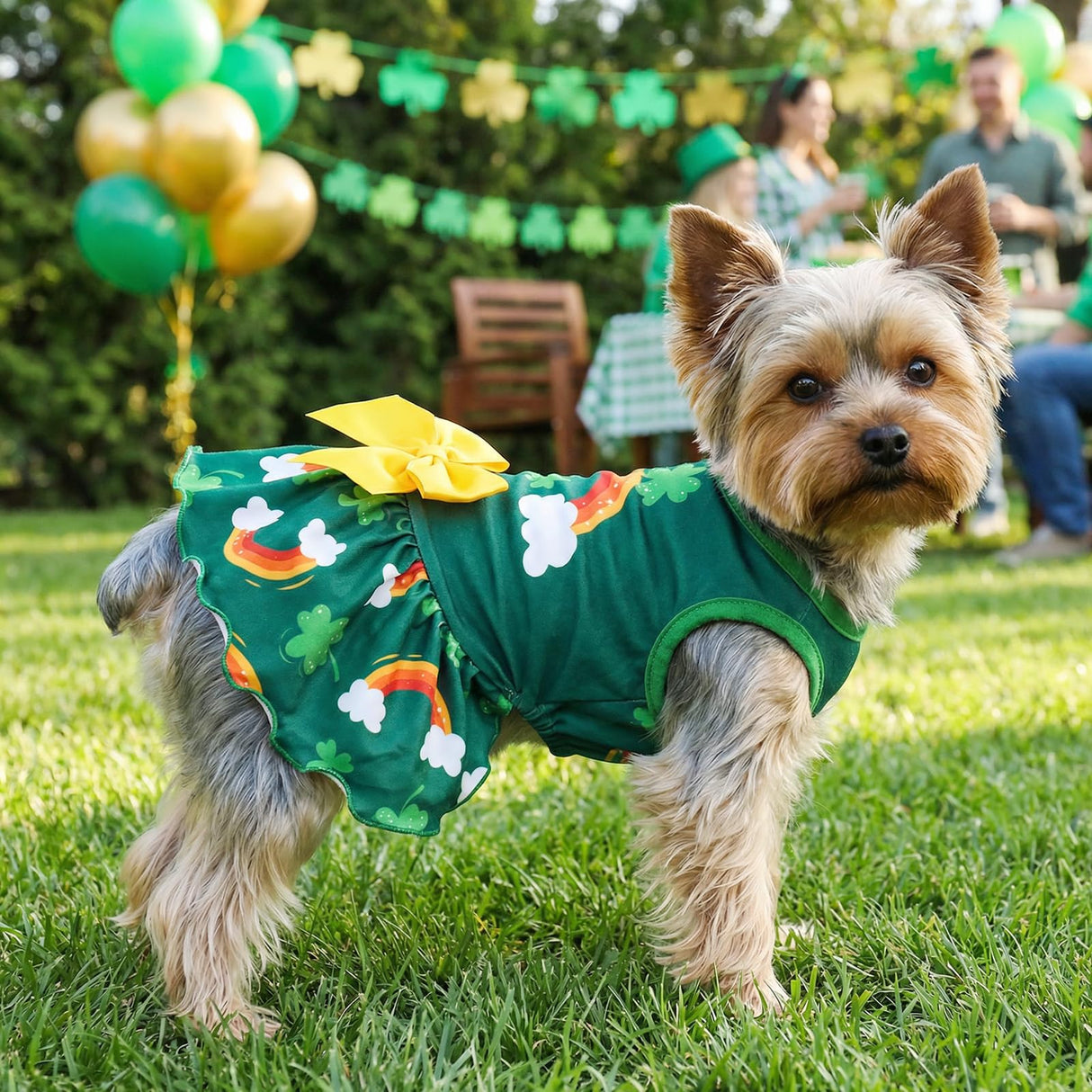 Vehomy 2-Pack Saint Patricks Day Dog Cat Dress St Patricks Clover Rainbow Puppy Dresses with Bow Pet Bowknot Shamrock Skirt Outfit Costume for Puppies Cats Small & Medium Dogs XS