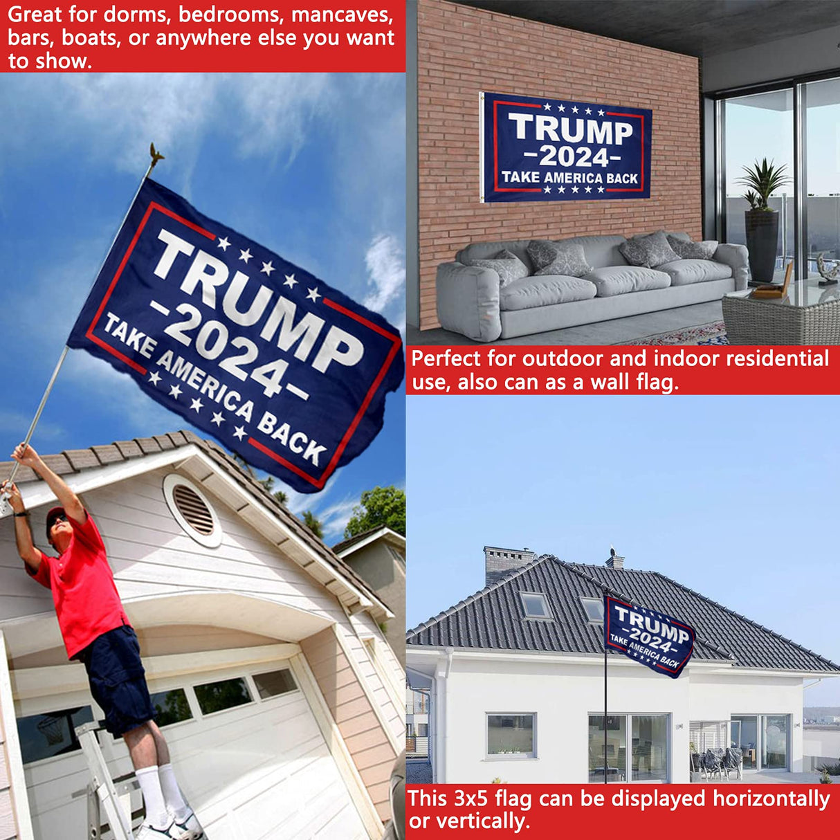 Trump 2024 Flag Double Sided 5x8 Outdoor- Donald Trump Take America Back Flags Banner Heavy Duty Durable Polyester 2024 Trump for President Flag with 2 Brass Grommets 4 Rows Stitched