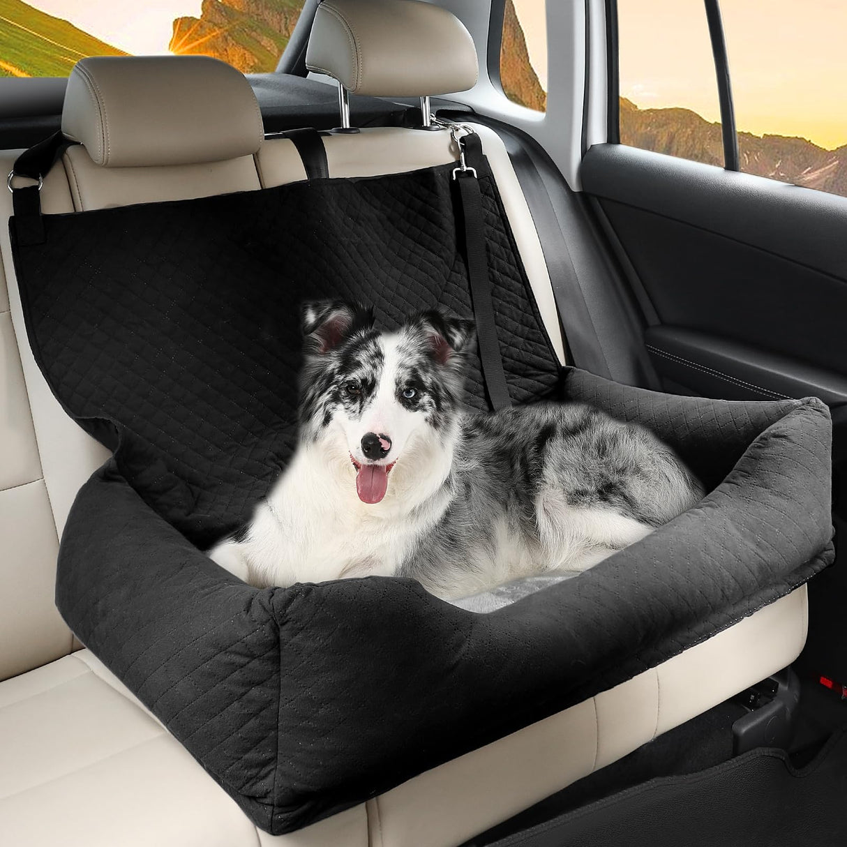 Bnonya Dog Car Seat for Medium Large, Safe and Comfortable Dog Car Bed Medium Under 60lbs, Multipurpose Design Washable with Non-Slip Base