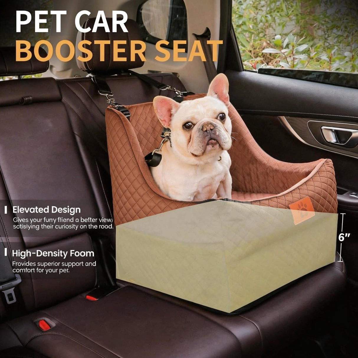 AiryCute Dog Car Seat for Medium Dogs – Premium Pet Booster Seat with Two Pet Safety Belts, Detachable Washable Cover Non-Slip Base, Portable Dog Travel Seat for Road Trips & Daily Errands Up to 35lbs