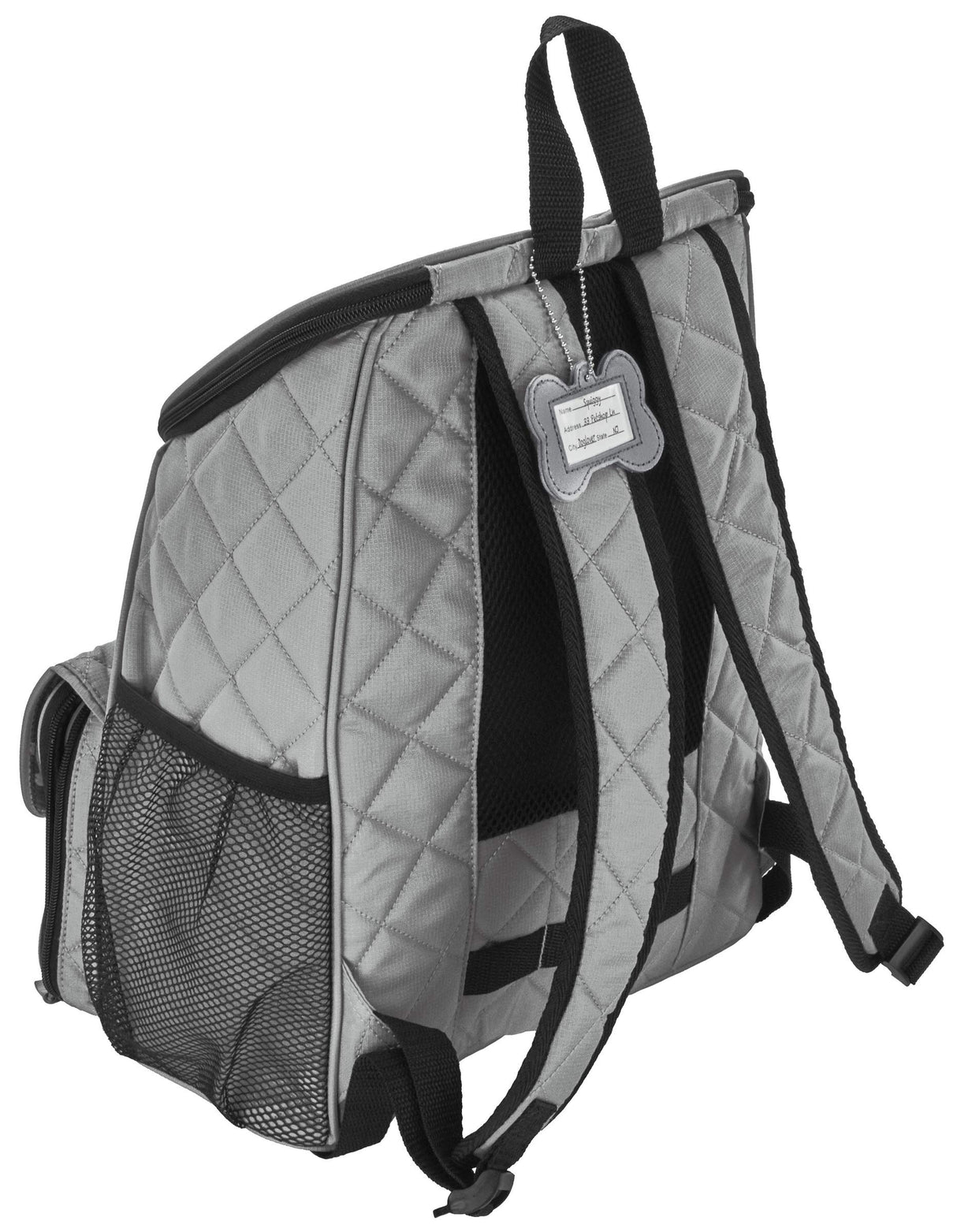 Mobile Dog Gear, Dog Travel Bag, Deluxe Quilted Weekender Backpack, Includes Lined Food Carriers and 2 Collapsible Dog Bowl, Gray