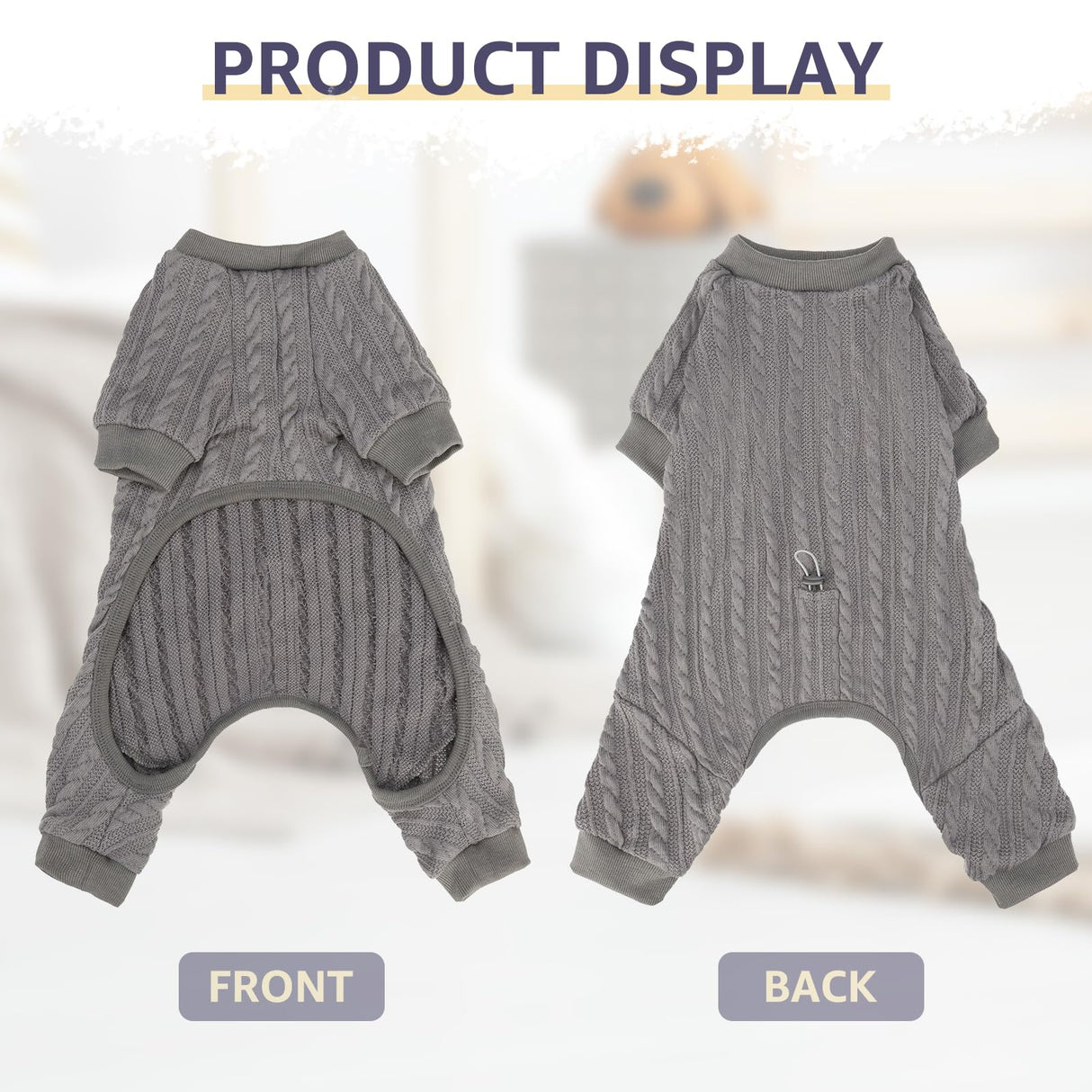 SCENEREAL Dog Sweaters Pajamas for Small Medium Large Dogs, Soft Four-Legged Apparel Dog Sweater Pjs, Warm Puppy Clothes Winter Coats, Onesie Jammies Outfits for Doggie Cats, Grey L