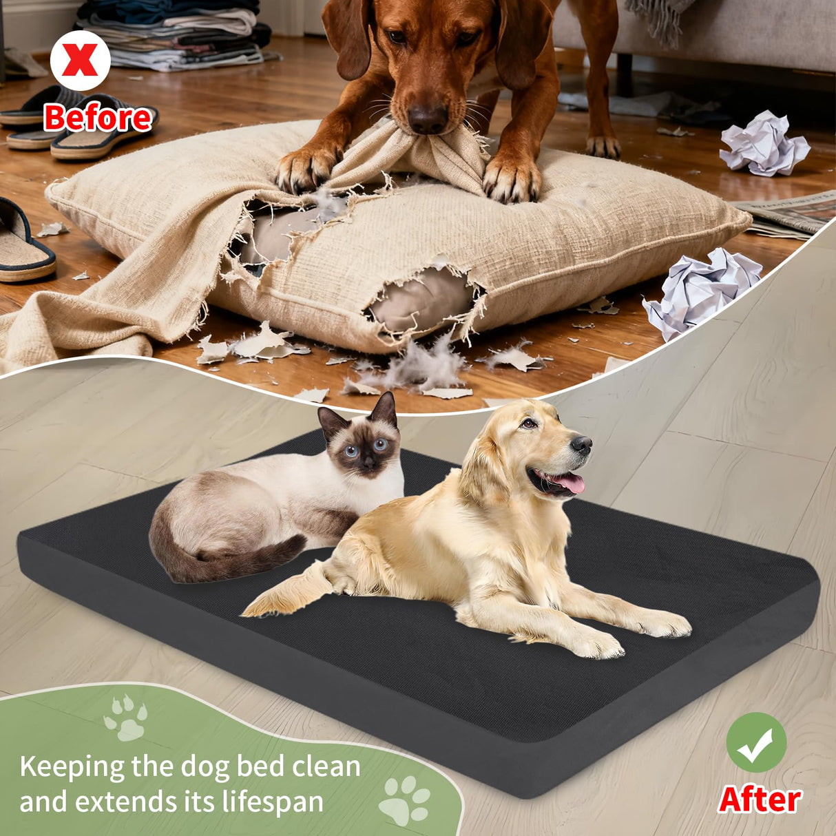 Dog Bed Covers Replacement Washable Waterproof Pet Bedding Cover with Durable Zipper, Large 42"X28"X4" Heavy Duty Dog Bed Liner for Indoor Outdoor, Easy to Clean
