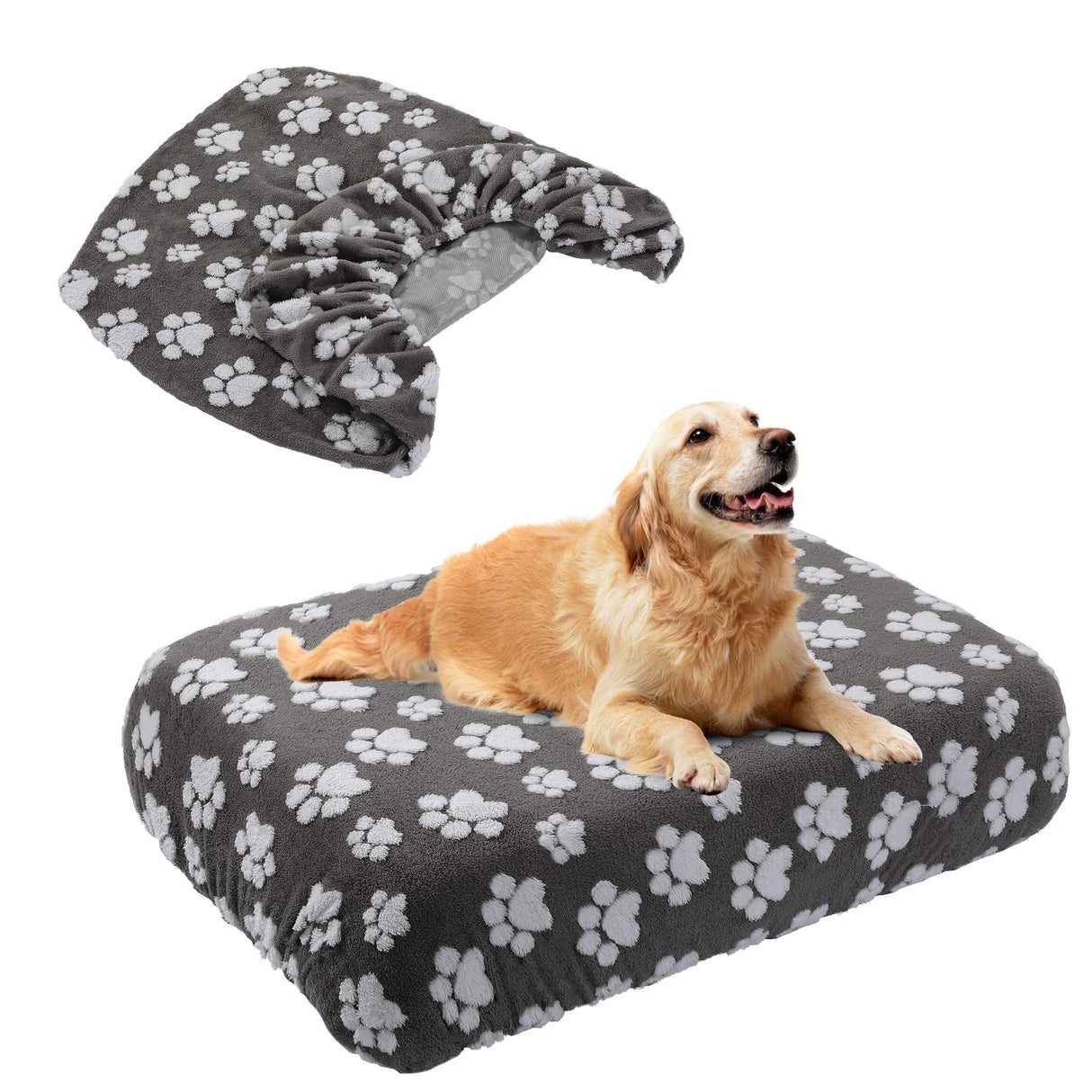 BALAPET Washable Dog Bed Cover 100% Waterproof, Soft Plush Velvet Dog Bed Covers Replacement Only, Fitted Reusable Cover for Pet Mat Bed(Dark Gray,36x27x6in)