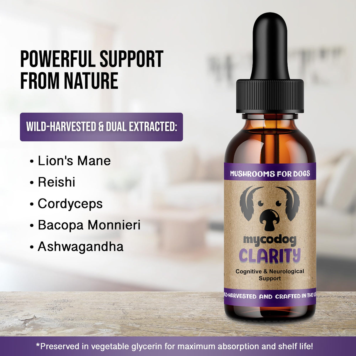 MycoDog Clarity - Cognitive Support Supplement for Dogs - Brain Health, & Senior Dog Wellness - Memory & Focus with Functional Mushrooms & Adaptogens