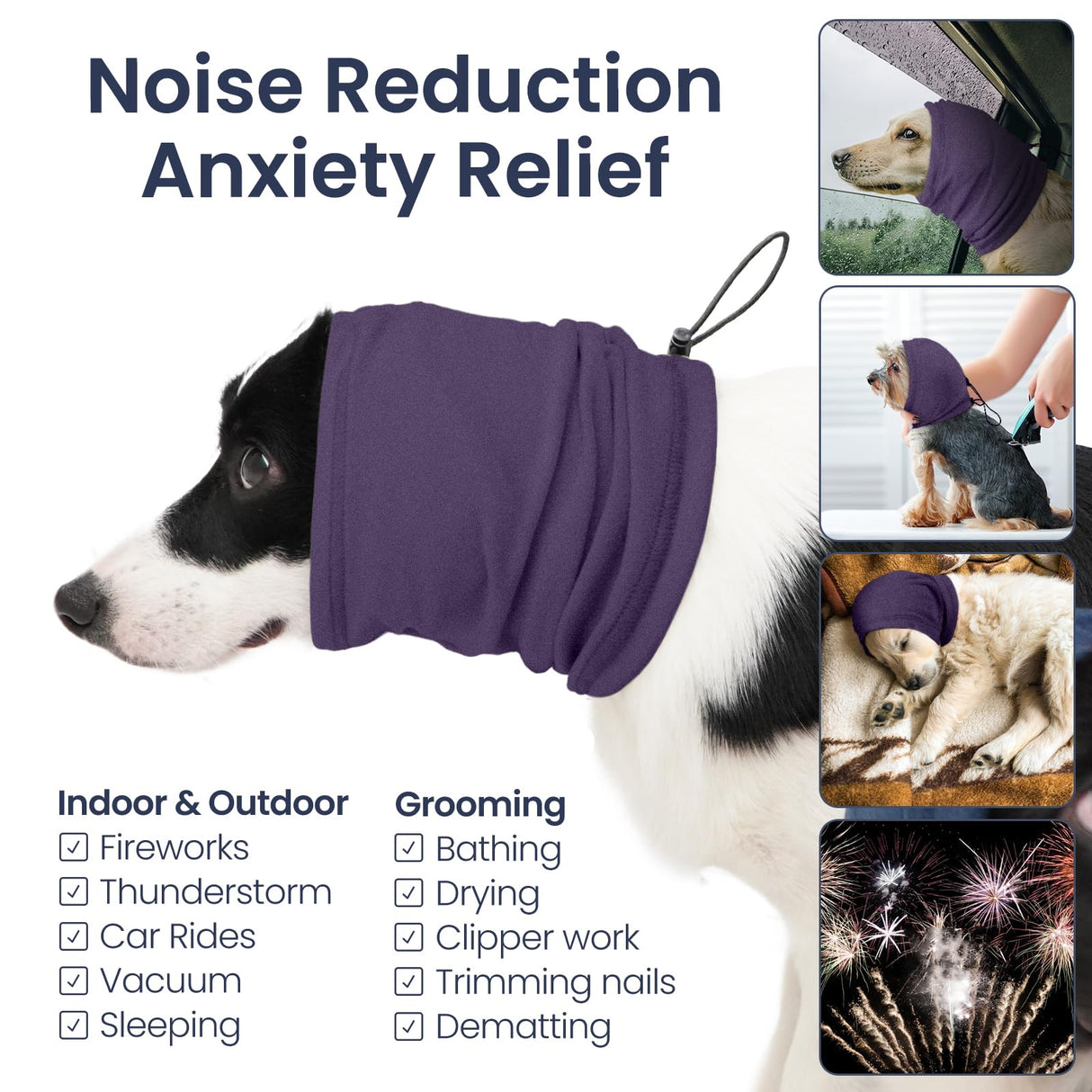 Nanaki Calming Hoodie for Dogs - Adjustable Ear Cover & Anxiety Relief, M Purple | Noise Reduction Head Wrap for Fireworks, Thunderstorms, Grooming, Hematoma Recovery