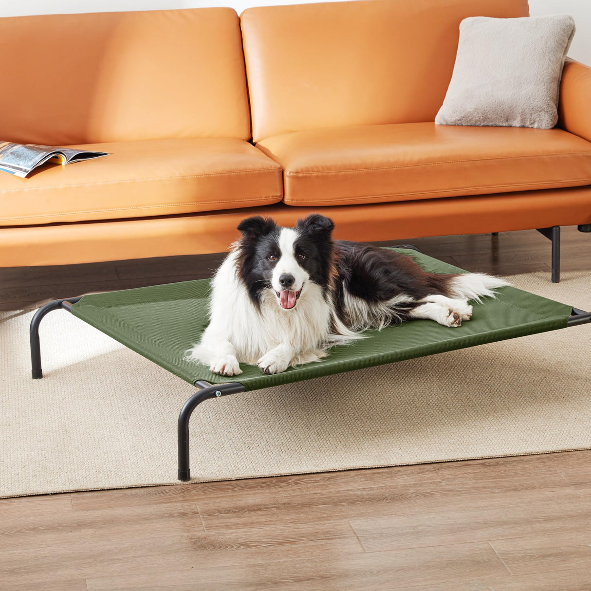 Love's cabin Elevated Cooling Dog Bed for Large Dogs, Portable Indoor & Outdoor Raised Pet Dog Cat Cot, Durable Summer Frame with Breathable Mesh, Olive Green, 48 inches
