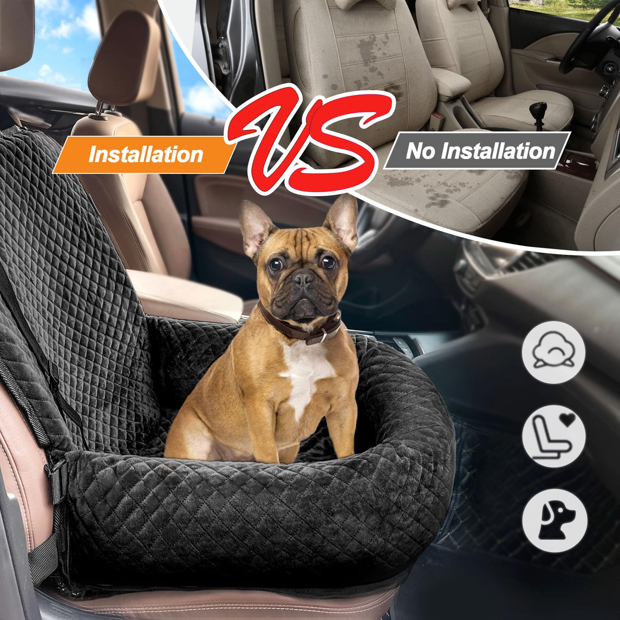 Sephyroth Dog Car Seat for Small/Medium Dogs,Dog Car Bed Washable Pet Travel Safety Car Seat,Super Soft Safe Removable Pet Booster Seat,Fits for All Cars(Black)