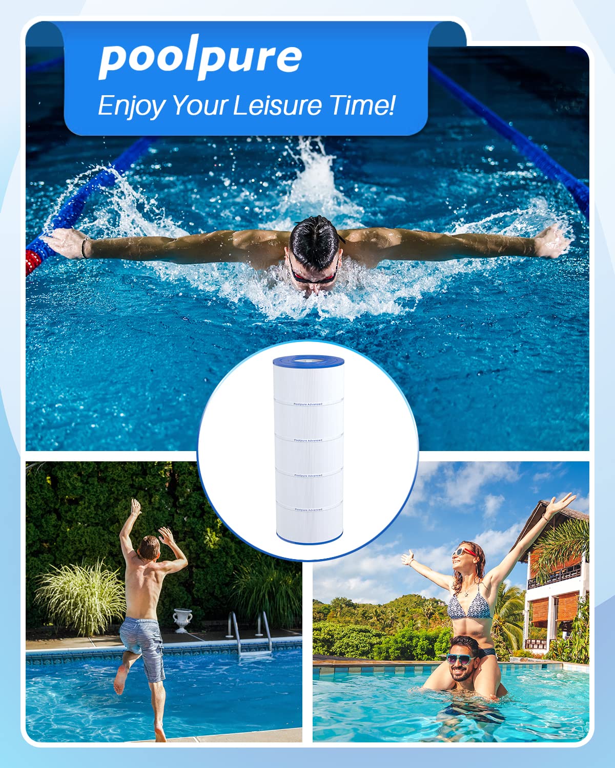 POOLPURE PLFPJANCS150 Pool Filter Replaces Jandy CS150, CCX1500RE, CC1500RE, X-Stream 150, R0462300, PJANCS150, Ultral-B3, Unicel C-8414, C-8317, Filbur FC-0822, FC-1287, Hayward C1502 1 Pack