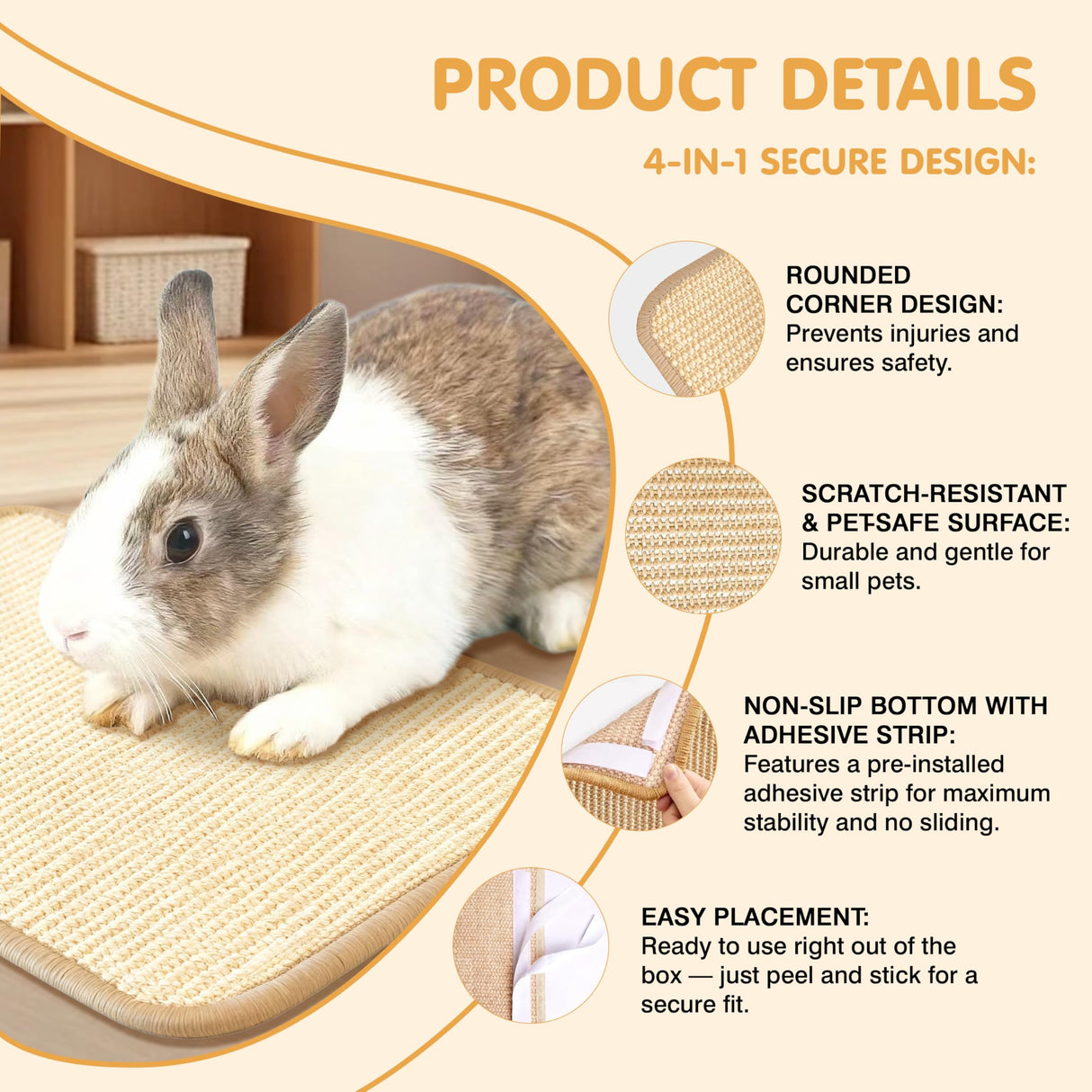 Nexlythara Rabbit Scratching Pad, Sisal Bunny Scratch Mat for Cages - 2PCS Natural Rabbits Nail Scratcher for Indoor Rabbit Chew Toys & Bedding, 16x12 Inch