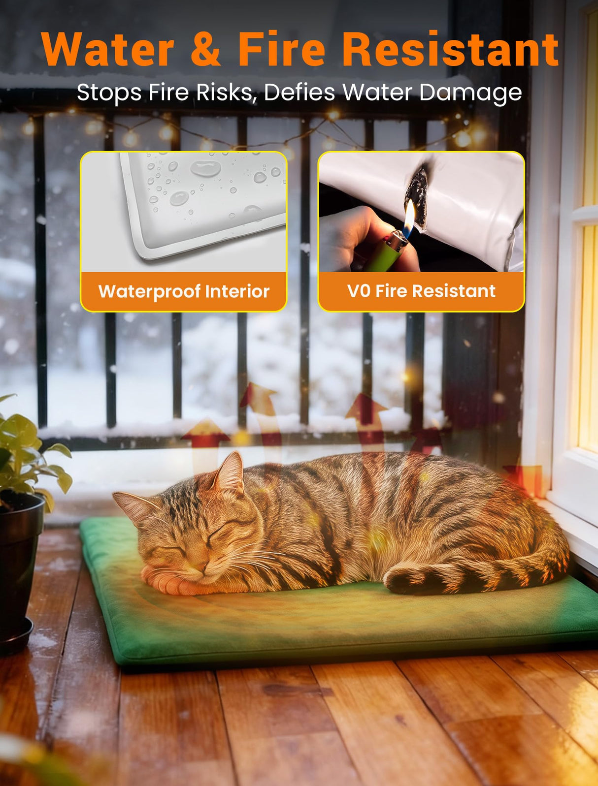 PETNF Outdoor Pet Heating Pad for Cats & Dogs, 100.4-107.6°F Auto Temp Control, Waterproof Fireproof, for Cat House/Dog Kennel/Carport, Fits Domestic & Stray Pets (Green 15.7"X27.6")