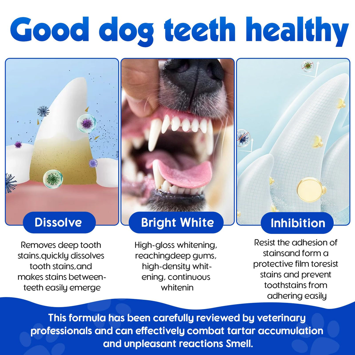 Dog Teeth Cleaning Powder - Dental Powder for Dogs Teeth - Plaque Removal - Supports Gum Health - Tartar Remover with Natural Herb Blend and Postbiotics 30 Day Supply - Mint Flavor