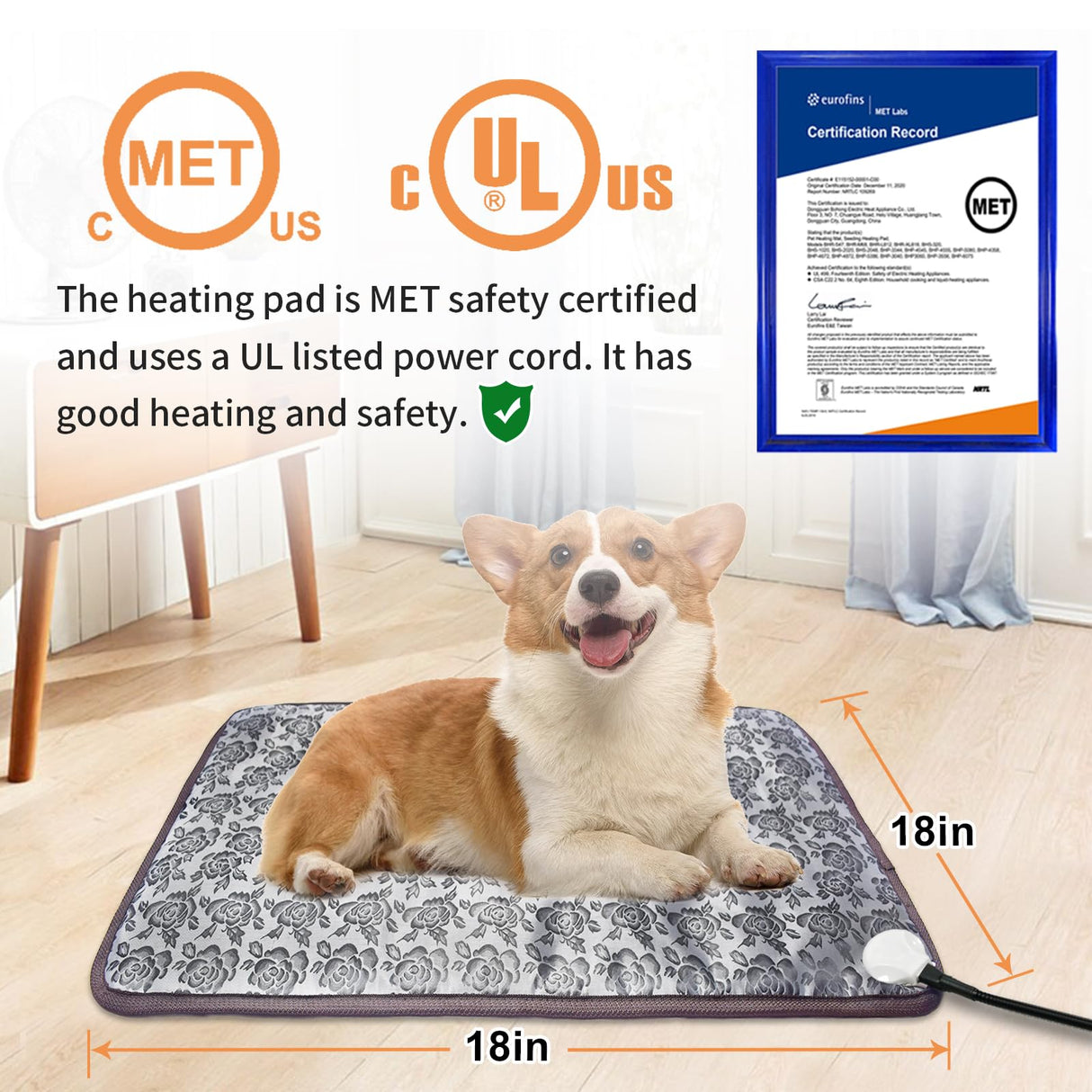 RC SLL Cat Heating Pad, (18Γ18 in) Pet Heating Pad for Cats Puppy Heated Dogs Blanket with Timer(1-24H),Waterproof Heated Cat Blanket with Chew Resistant Steel Cord