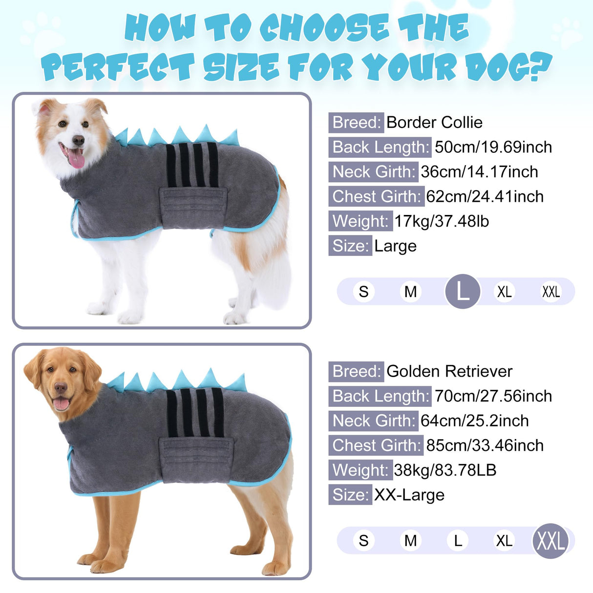 HezzLuv Super Absorbent Dog Bathrobe, Microfiber Bath Robe Towel for Fast Drying, Cozy Fit, Adjustable Belly Strap, Unique Dinosaur Design Dog Drying Coat for Bath, Rainy Walks & Cold Weather