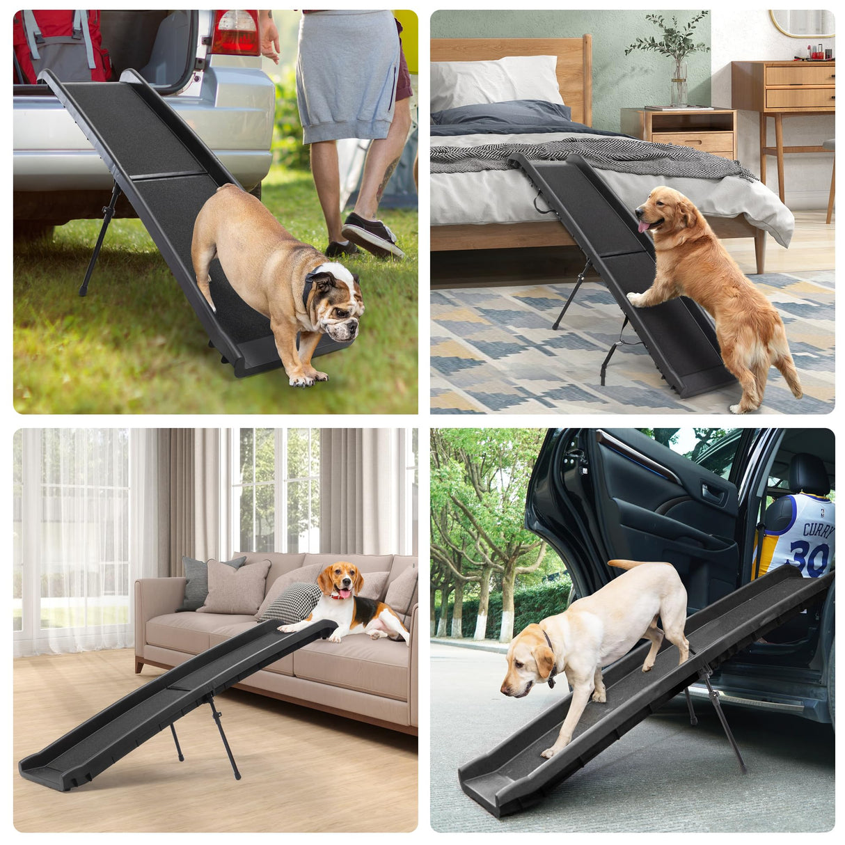 COZIWOW Folding Dog Ramps, 62”L Portable Pet Ramp for Large Dogs SUV,Cars,Lightweight Cat Ramp Non-Skid Surface Steps for High Bed,Stairs,Couch-Easy Storage(Black, 62" L)