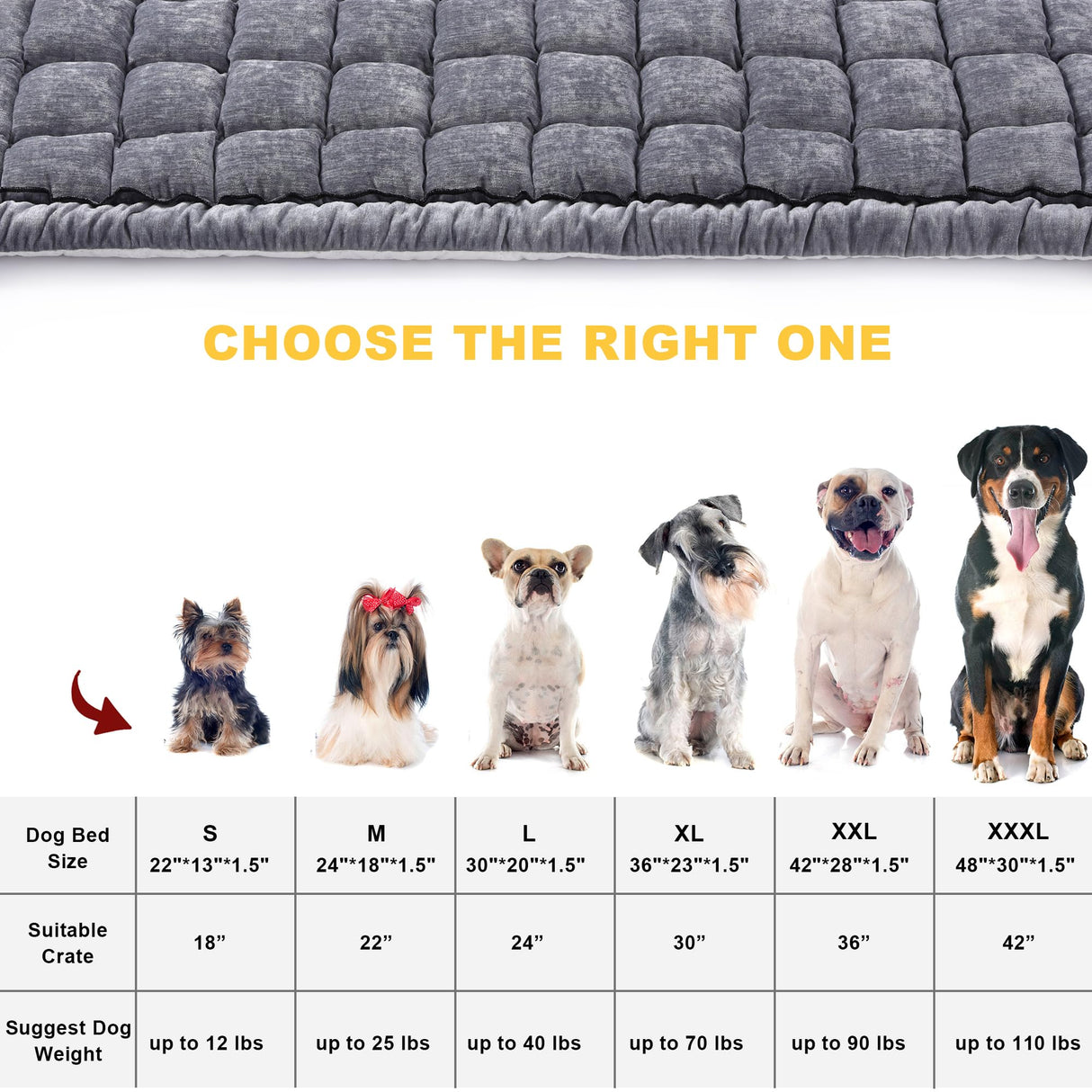 Dog Bed Mats Crate Pad for Small, Medium, Large Dogs, Washable Anti-Slip Pet Bed Mats, Cozy Warm Cat Beds Sleeping Pad (Grey, 36.0" L x 23.0" W x 1.5" Th)