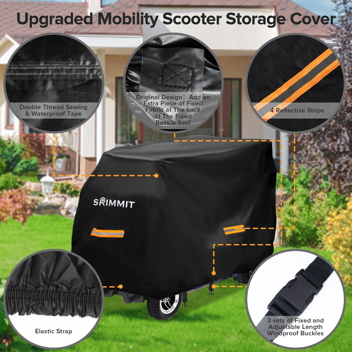 Upgraded Mobility Scooter Storage Cover,SRIMMIT Heavy Duty 420D Oxford Fabric Electric Scooter Cover, Waterproof,Anti-UV,Durable with Waterproof Strip,Reflective Strips,3 Buckles(L49"x 23"x 39")