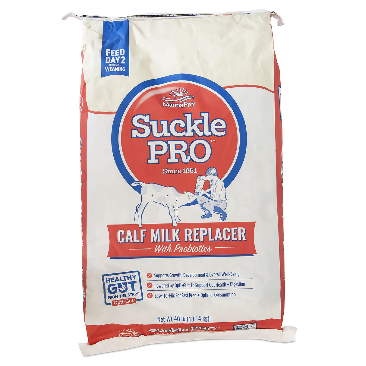 Manna Pro Suckle Pro Calf Milk Replacer, 22% Protein with Probiotics, Supports Healthy Growth, Digestion, and Immune Health in Calves, Easy to Mix, 40 lb