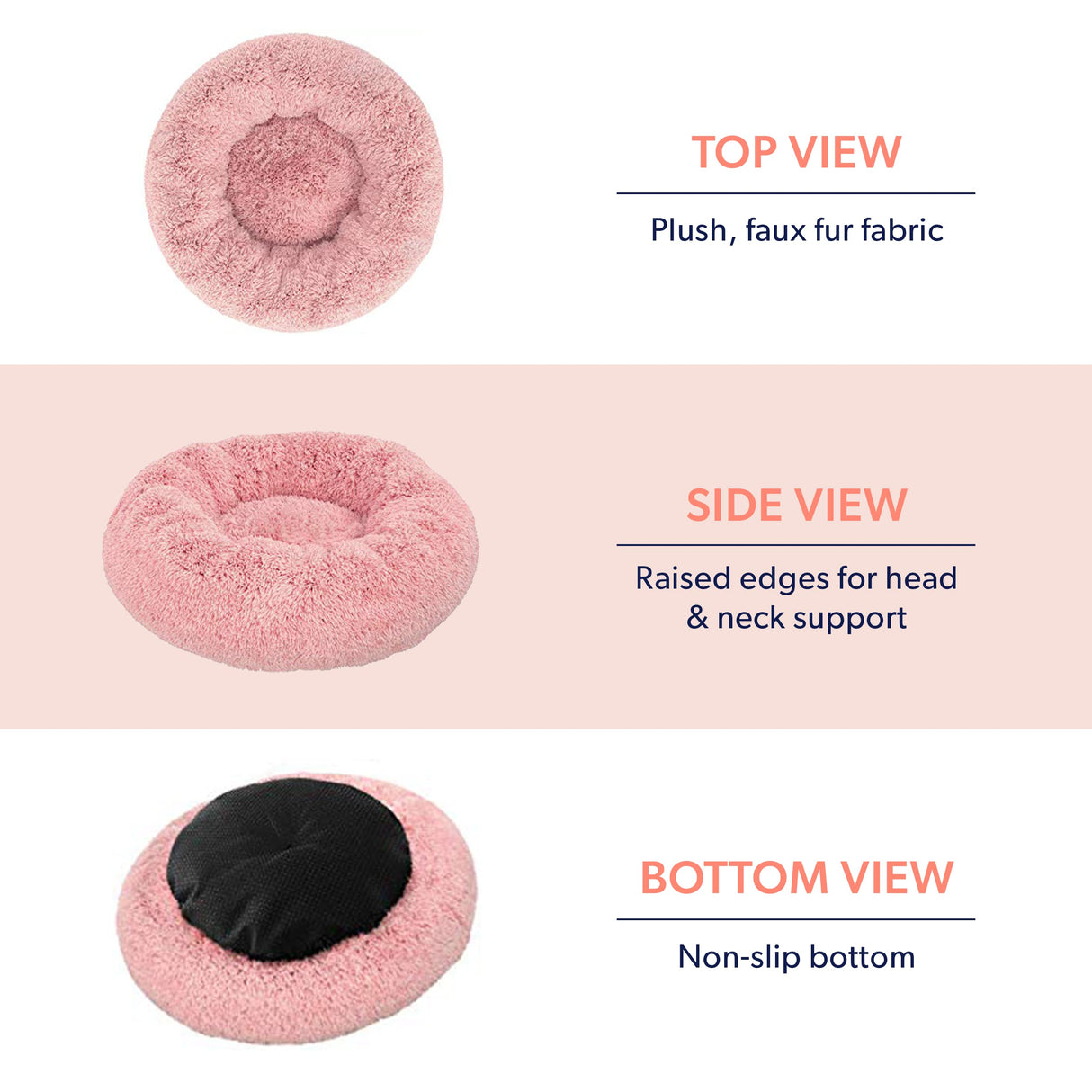 Active Pets Premium Large Donut Dog Bed, Fits Up to 100 lbs, Removable Cover & Washable Cushion, Plush Long Pile Faux Fur Fabric, Portable Dark Grey Pet Bed Furniture for Big Adult Canines & Cats