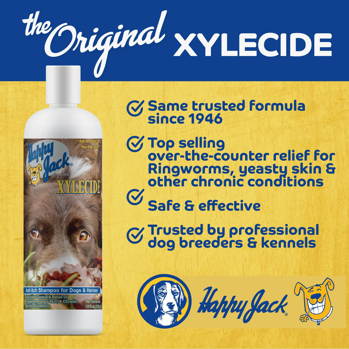 Happy Jack Xylecide, Itch Relief Shampoo for Dogs, Control Ringworms, Itchy Skin Treatment for Hot Spots, Seborrheic Dermatitis, Dandruff, Psoriasis, Eczema, Kennel Itch (12 oz)