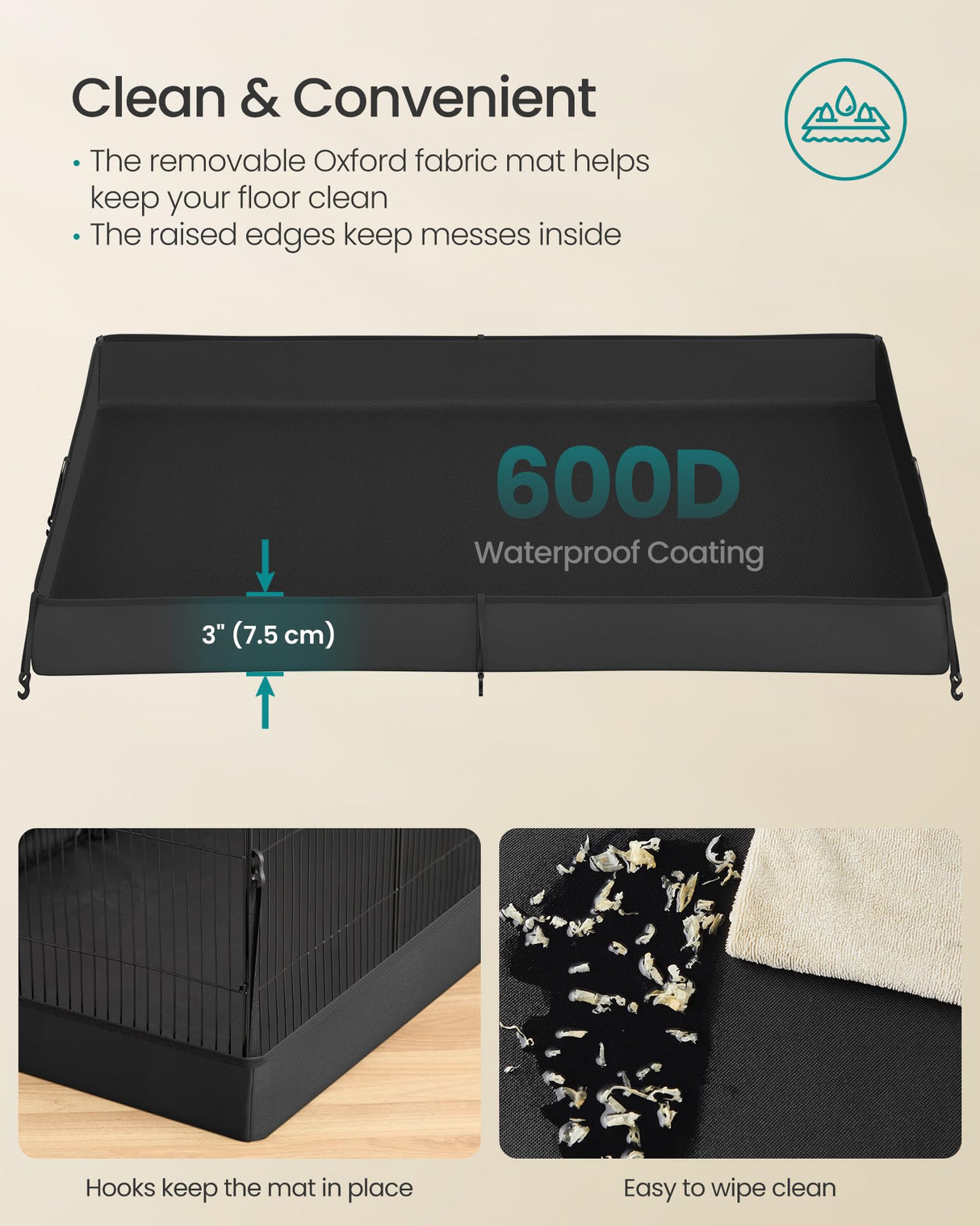 SONGMICS Guinea Pig Cage, Rabbit Cage, Small Animal Playpen with Waterproof Mat, Top and Side Door, 20 Panels, 48.4 x 24.8 x 16.3 Inches, Ink Black ULPI011BH01