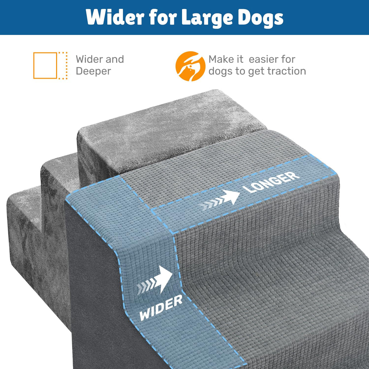 Dog Steps for Bed, 18" H Dog Stairs for Small Dogs, 4-Tier Pet Stairs with Washable Cover, Non-Slip Pet Steps for Dogs to Get On Bed