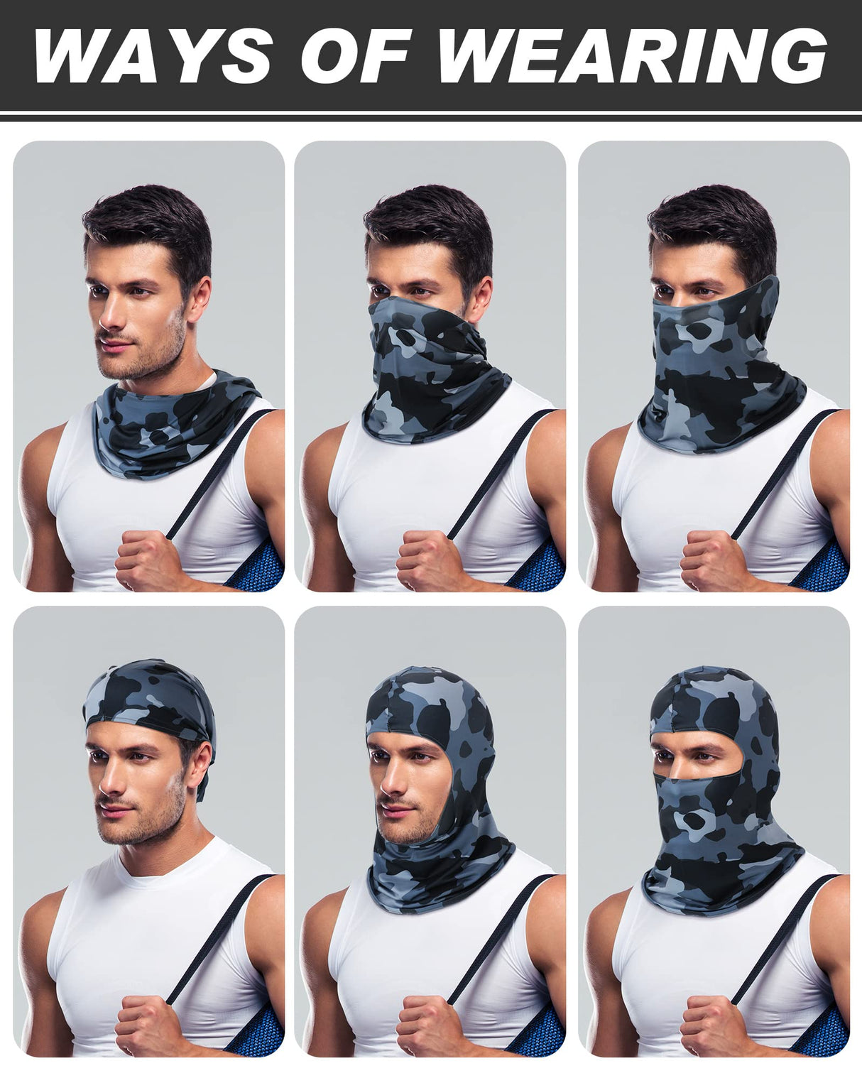 Geyoga 9 Pcs Balaclava Sun Protection Ski Mask Full Face Cover UV Protection Silk Mask Balaclava for Women Men Outdoor Sport(M) Camouflage