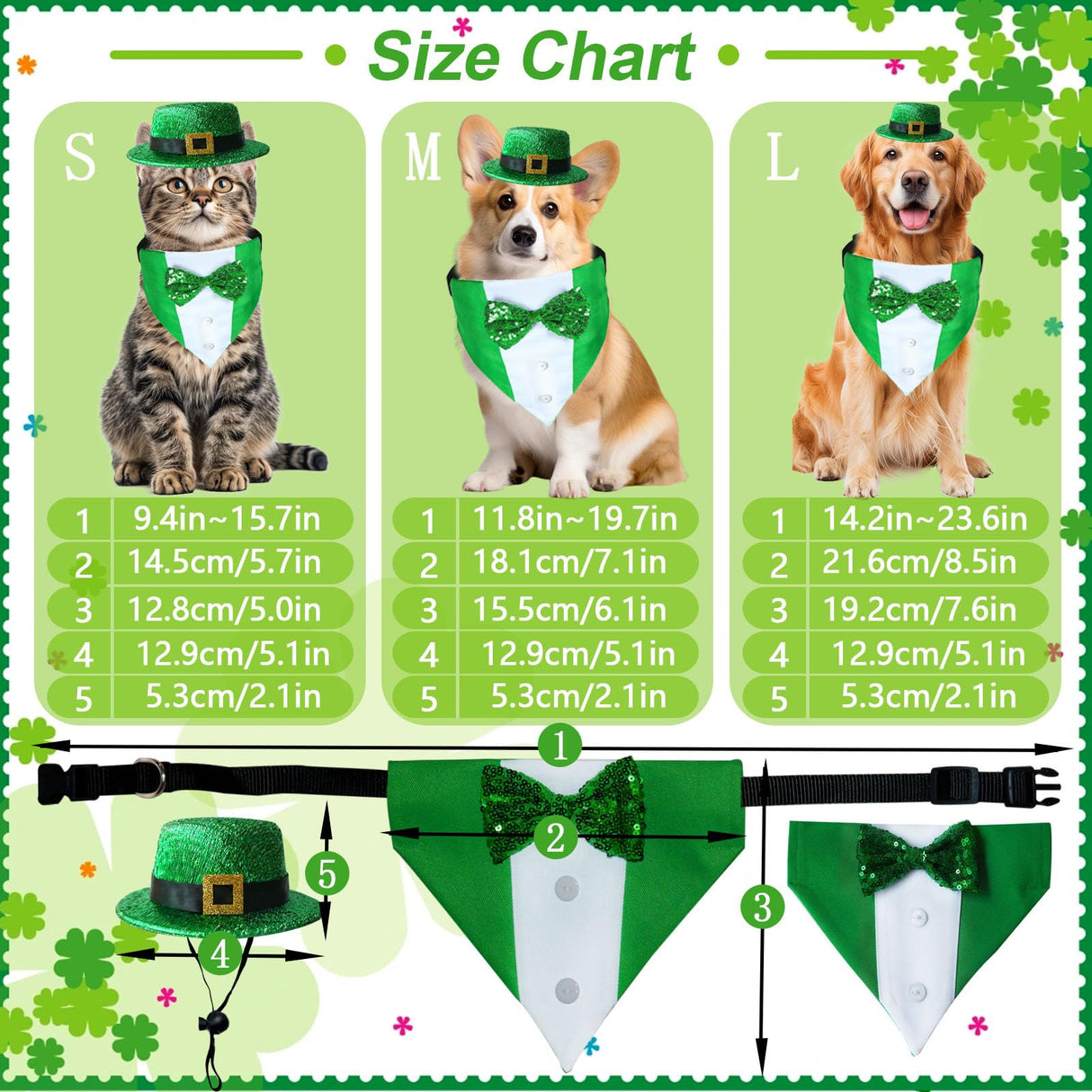 JOJFOUK St. Patrick's Day Dog Costume, Small Size Adjustable Festive Outfit with Bow Tie & Hat Porch Goose Outfit,Dog St Patrick's Day Costume for Parties, Parades, Photos