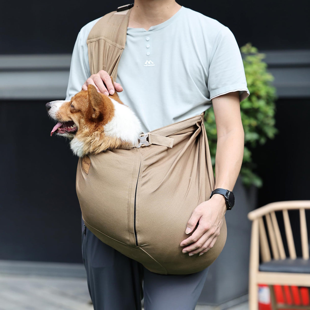 ETIAL Medium Dog Sling Carrier, Thick Padded Adjustable Shoulder Strap Dog Carriers with Metal Safety Leash, Comfortable Hand Free Pet Pouch Carrier for 25-40 lbs Dogs Outdoor Travel Hiking (Green)