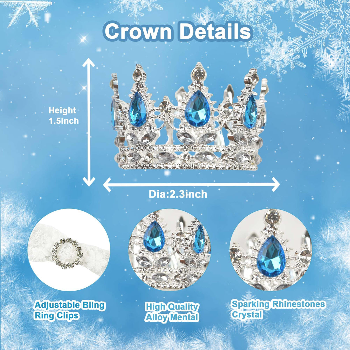 Littledropet Dog Snow Queen Princess Costume with Crown,Luxury Sequin Pet Birthday Party Princess Halloween Dress Up Cosplay Outfits for Small Medium Dogs Girls (Blue, S(Chest 14.5"|3-5Lbs))