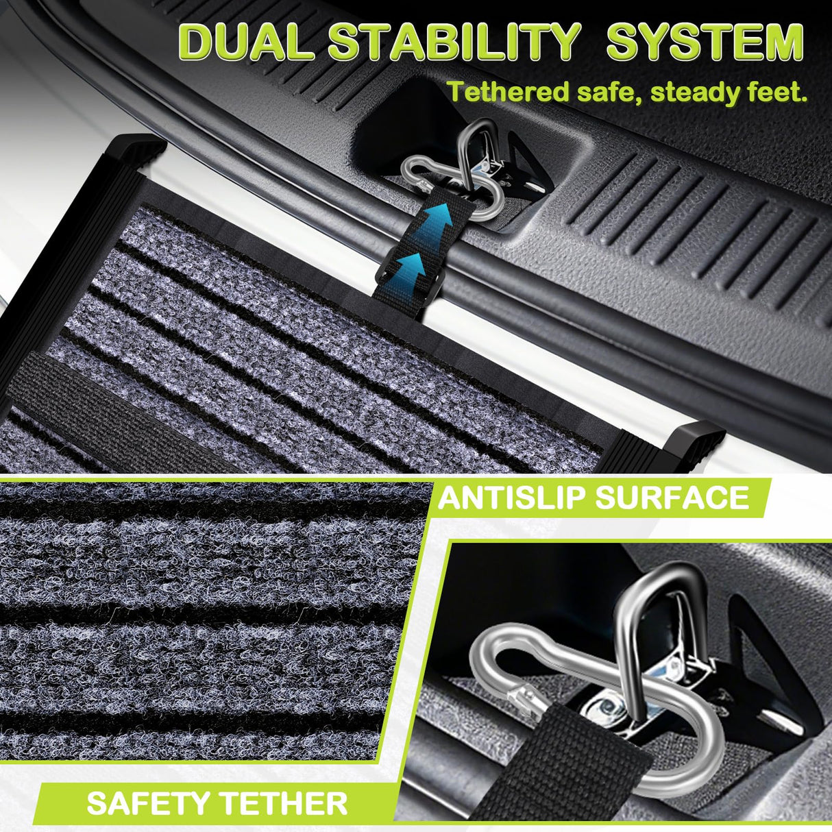 Dog Ramp for Car, SUV & Truck - Portable Pet Ramp Steps with Anti-Slip Ladder Non-Slip Surface, Extra Wide Steps for Large Dog Up to 250LBS, 55" L x 17.3" W Surface for SUV, Truck, Bed, Couch